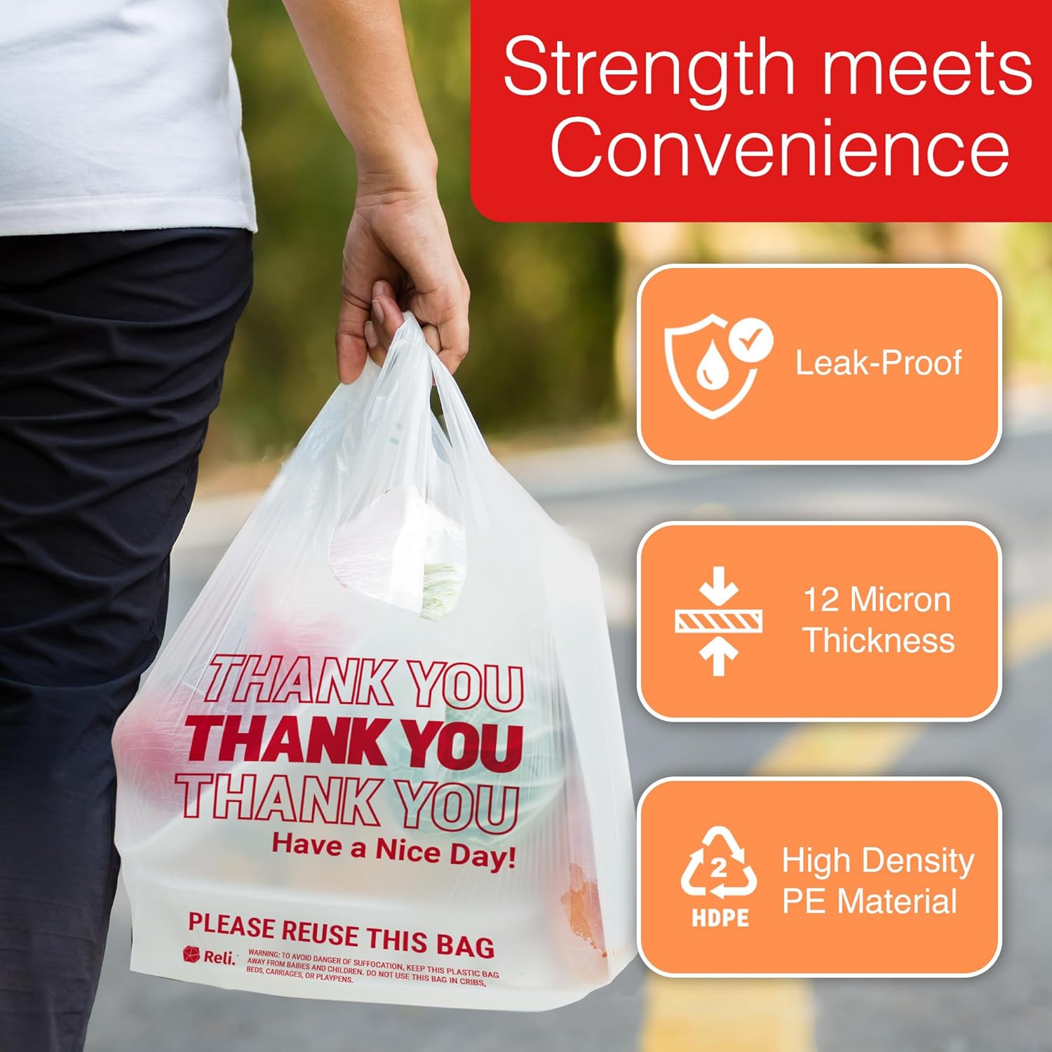 Thank You Plastic Bags – 350 Count White Grocery Convenience Store Bags