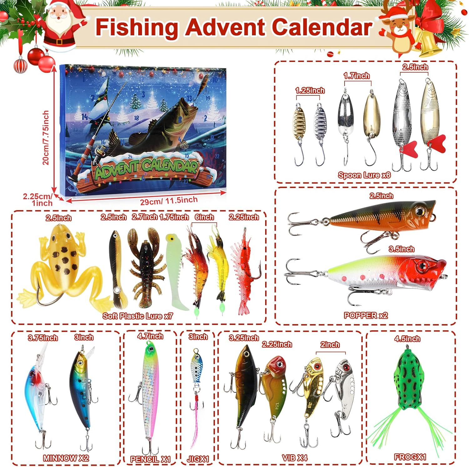 Fishing Advent Calendar 2025 – 24-Day Christmas Countdown with Lure Set