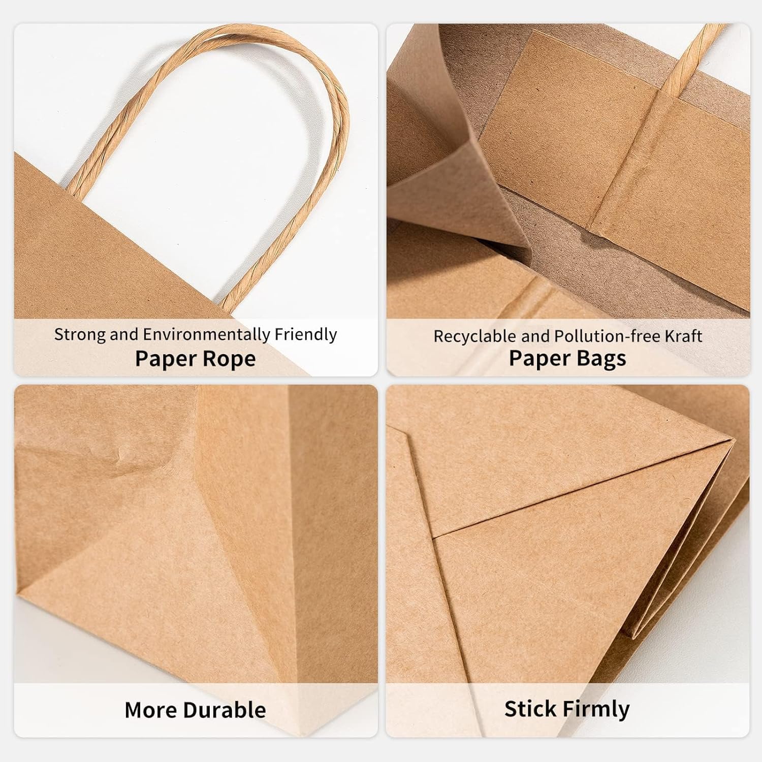 Brown Paper Bags with Handles – Bulk 100 Pcs (8x4.5x10.8 Inch)
