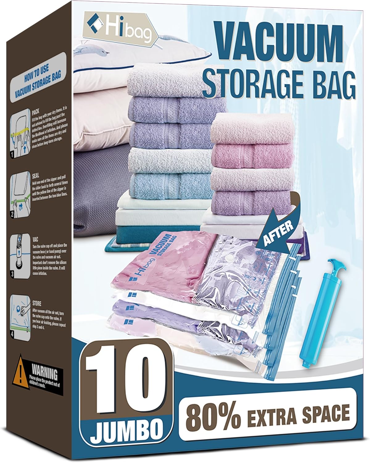 10 Jumbo Vacuum Storage Bags with Hand Pump – Space Saver Bags