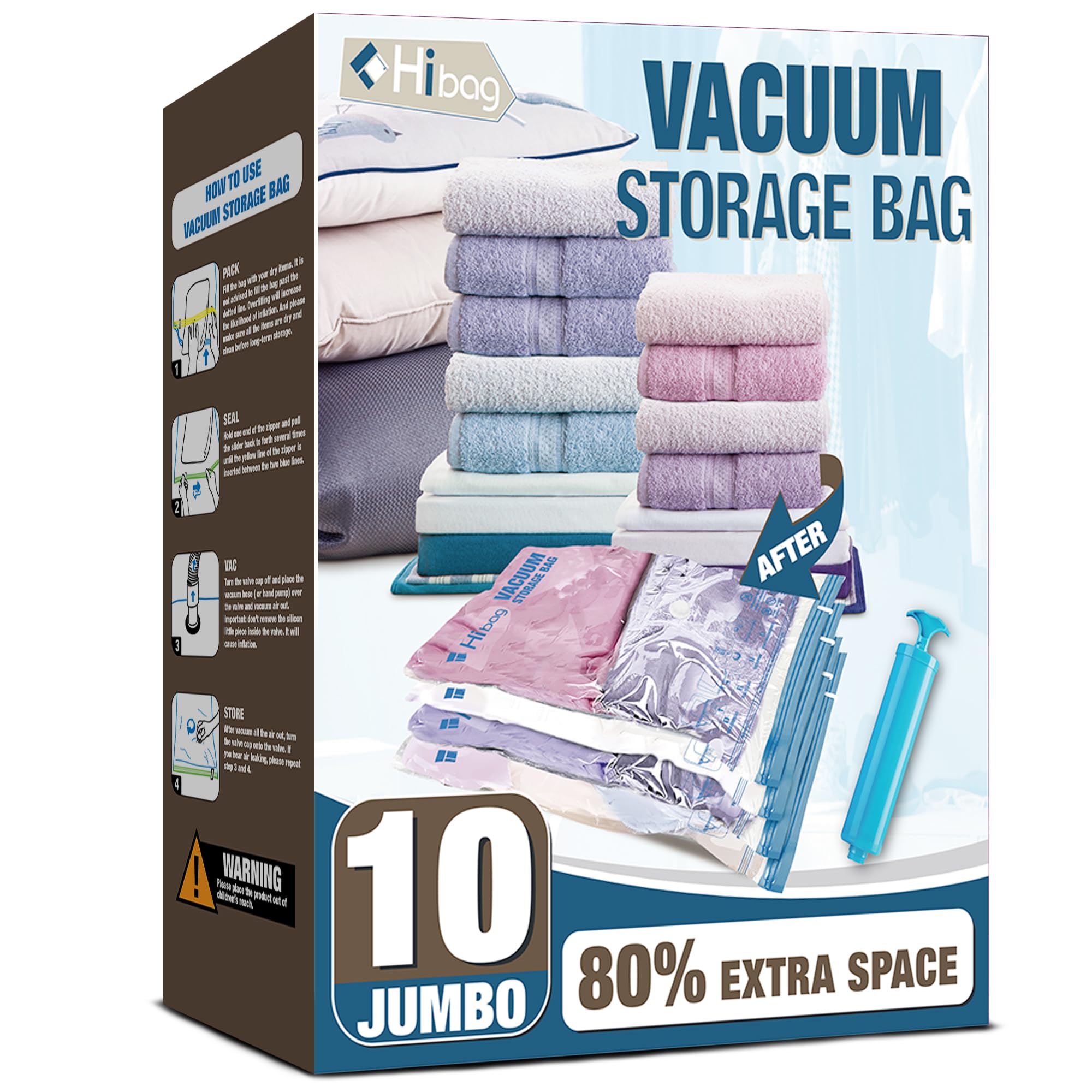 10 Jumbo Vacuum Storage Bags with Hand Pump – Space Saver Bags
