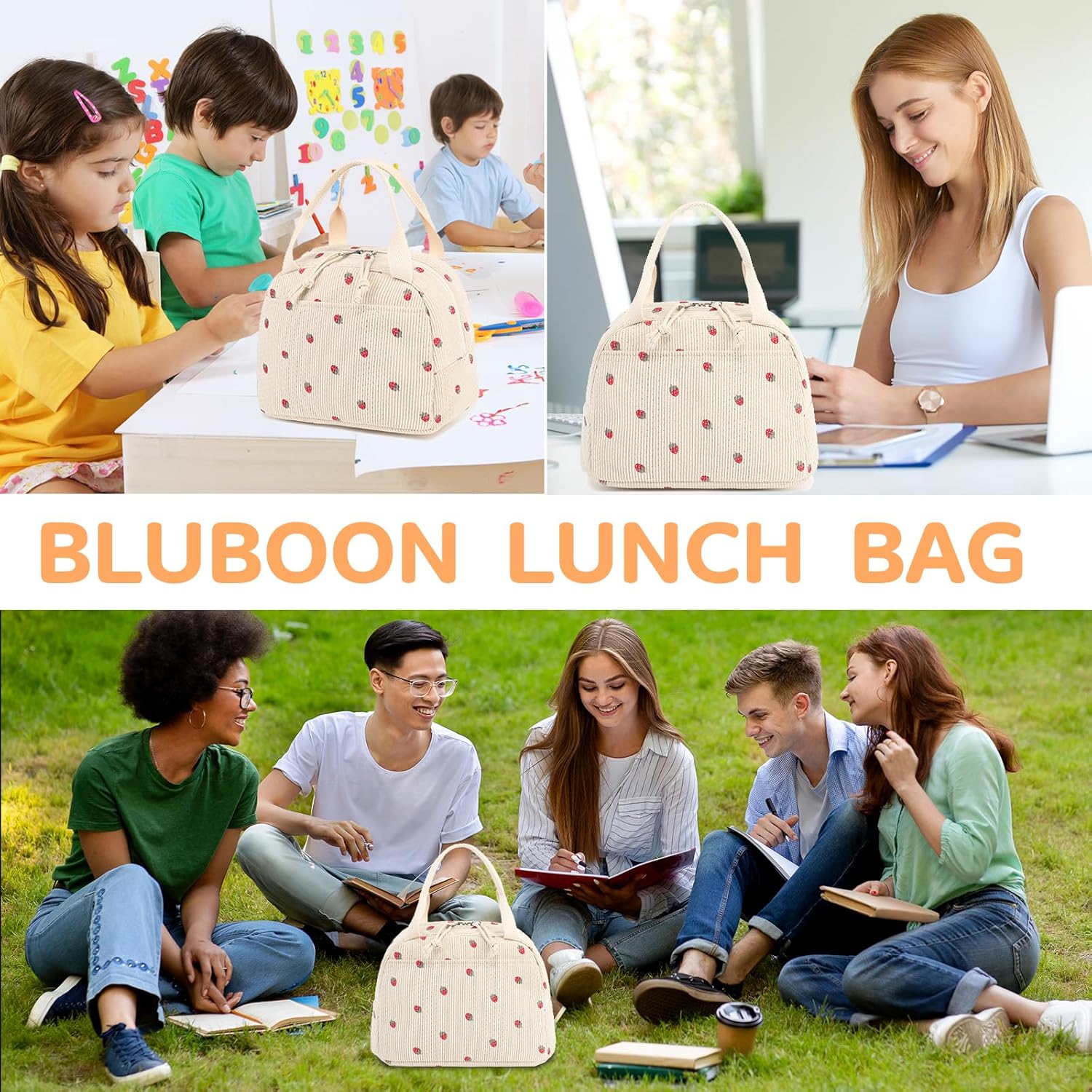 Corduroy Insulated Lunch Bag for Women – Stylish Waterproof Cooler Tote