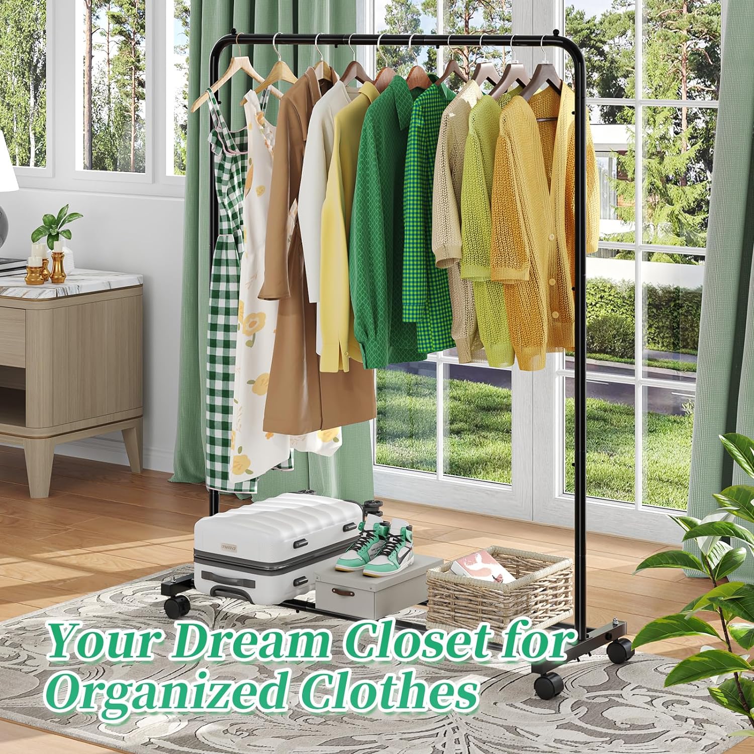 Rolling Clothes Rack with Storage Shelves – Heavy-Duty Garment Organizer