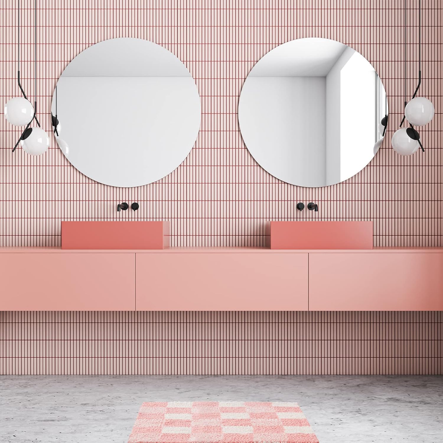 Checkered Bath Mat – Non-Slip Fluffy Microfiber Bathroom Rug – Absorbent, Washable Aesthetic Bath Mat for Shower & Sink – Blossom Pink, 24" x 16"