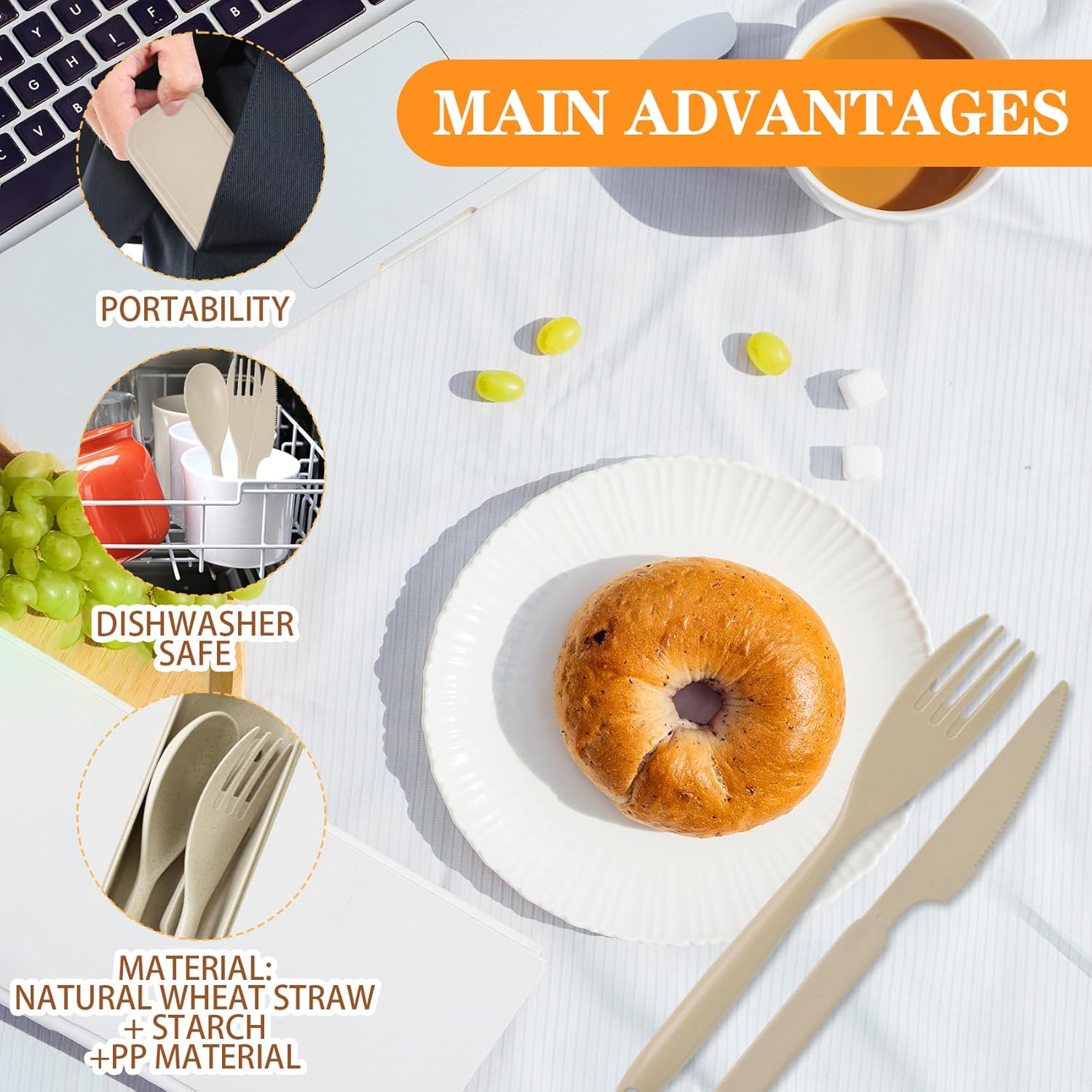 Large Camping Utensil Set – 4 Reusable Plastic Cutlery Sets with Carry Case