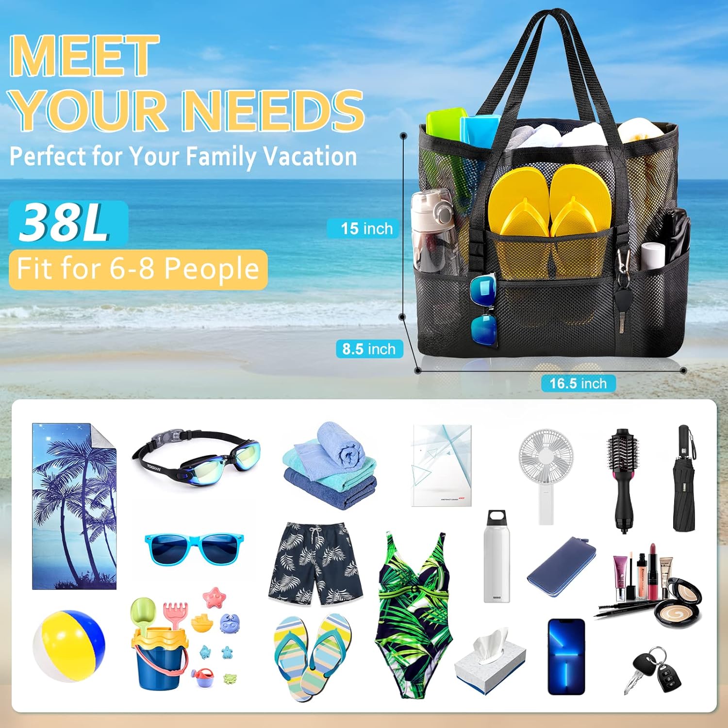 Mesh Beach Bag – Large Tote for Family, Toys, & Vacation Essentials