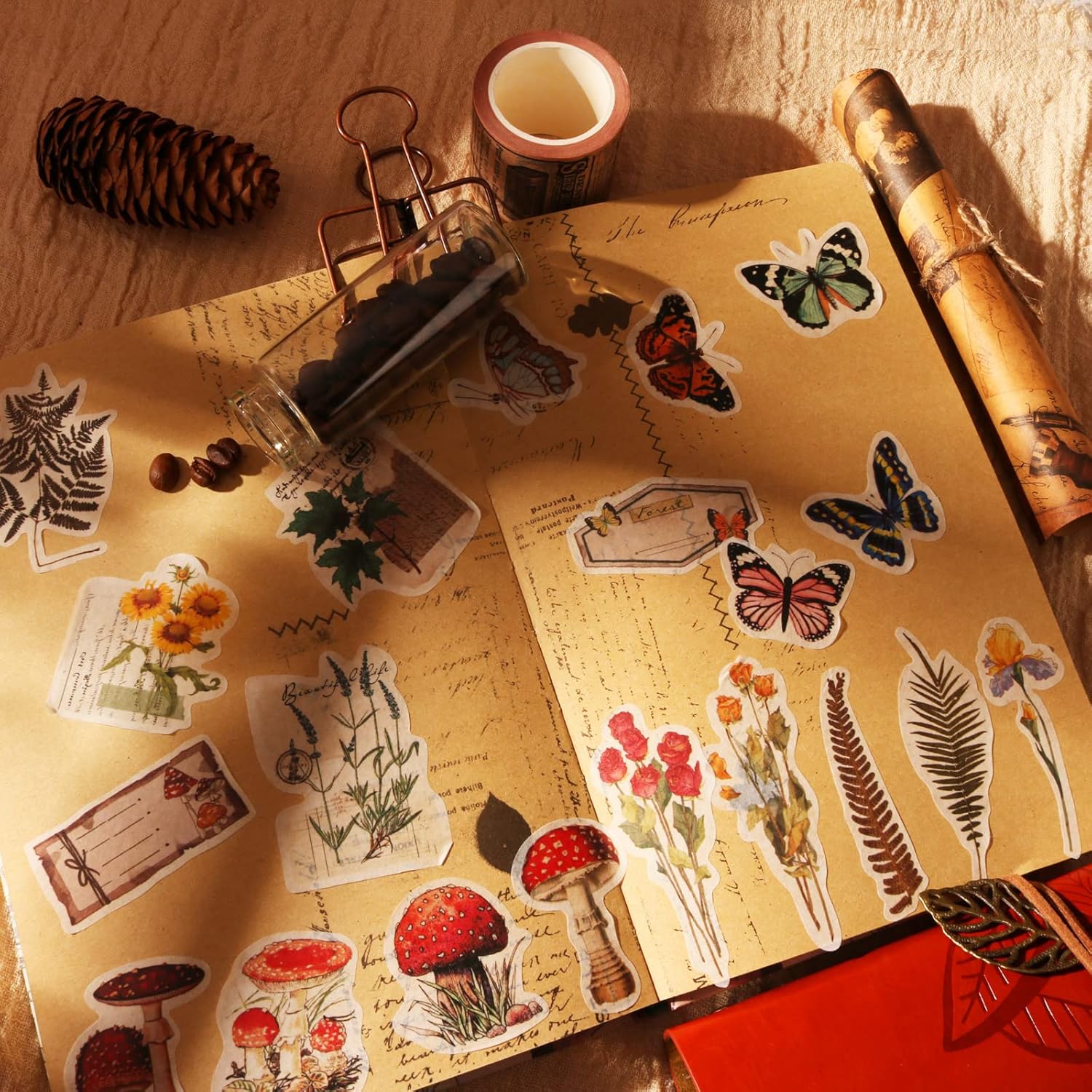 200 Vintage Scrapbook Stickers – Washi  Matte Set for Journals Crafts