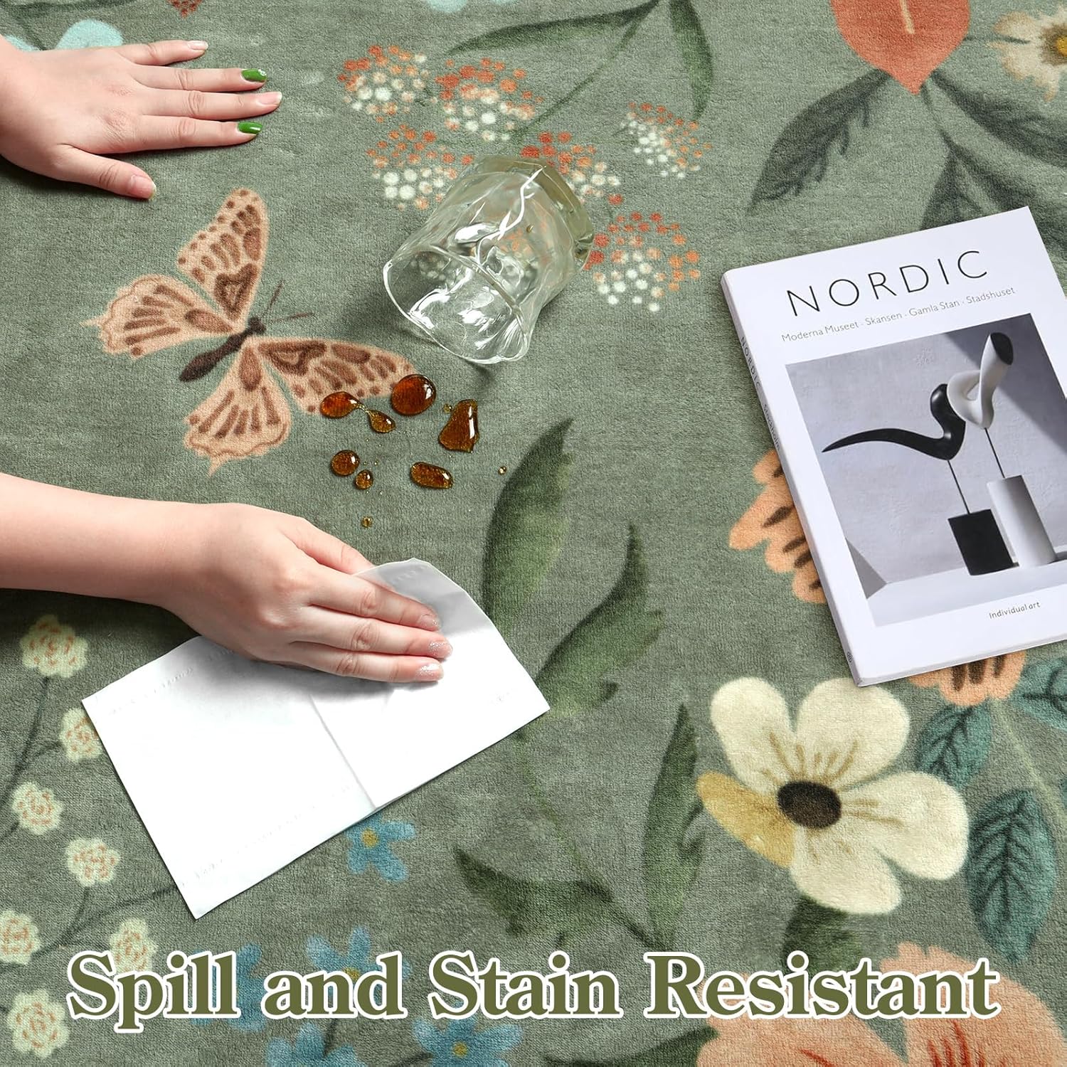 Floral 2x3 Green Rug – Washable Ultra-Thin Non-Slip Kitchen