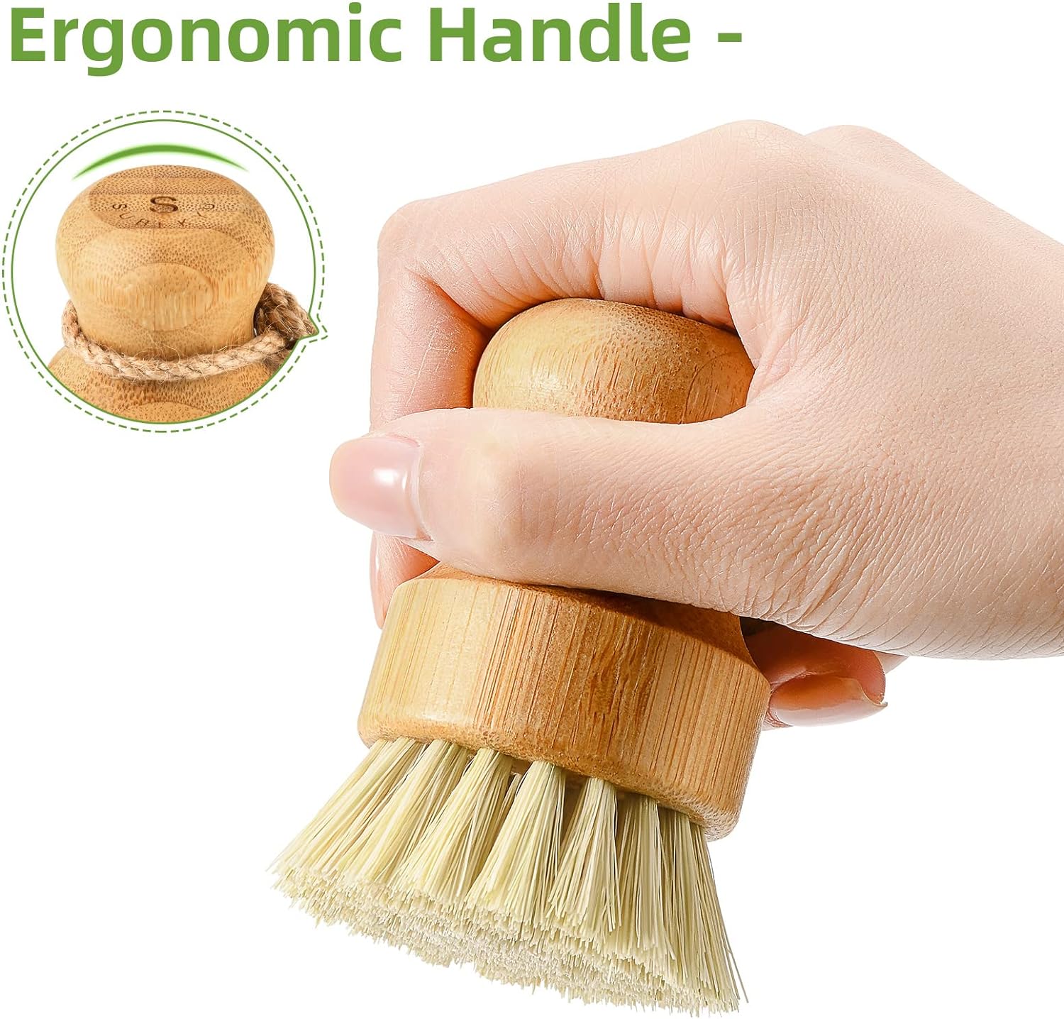 Dish Scrub Brushes Set – Wooden Kitchen Scrubbers with Natural Sisal