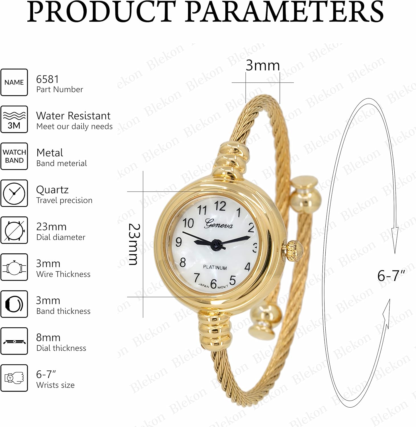 Blekon Collections Women’s Cuff Watch – Round Analog Display