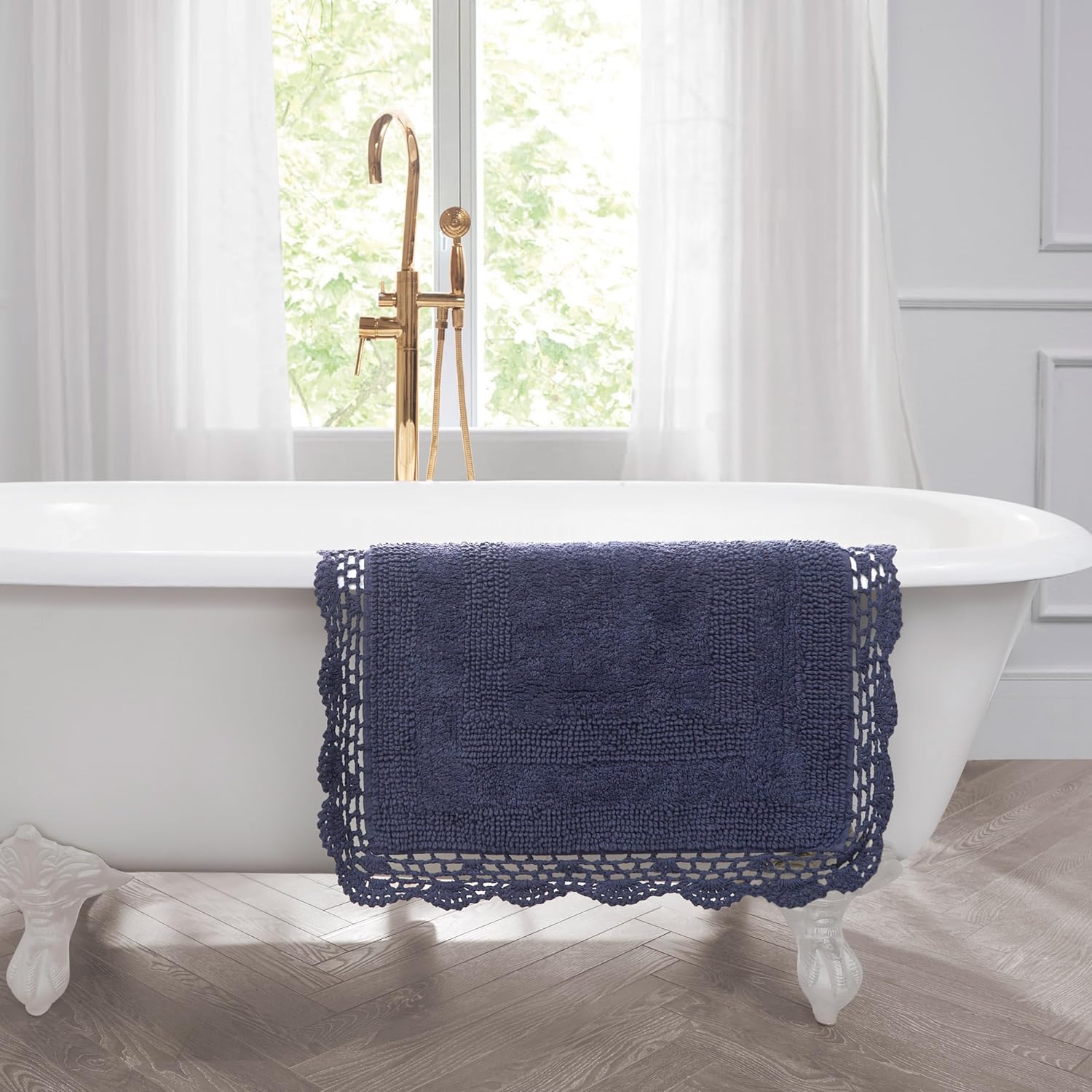 Crochet Cotton Bath Rug Non-Slip Bath Mat – Indigo Decorative Rug