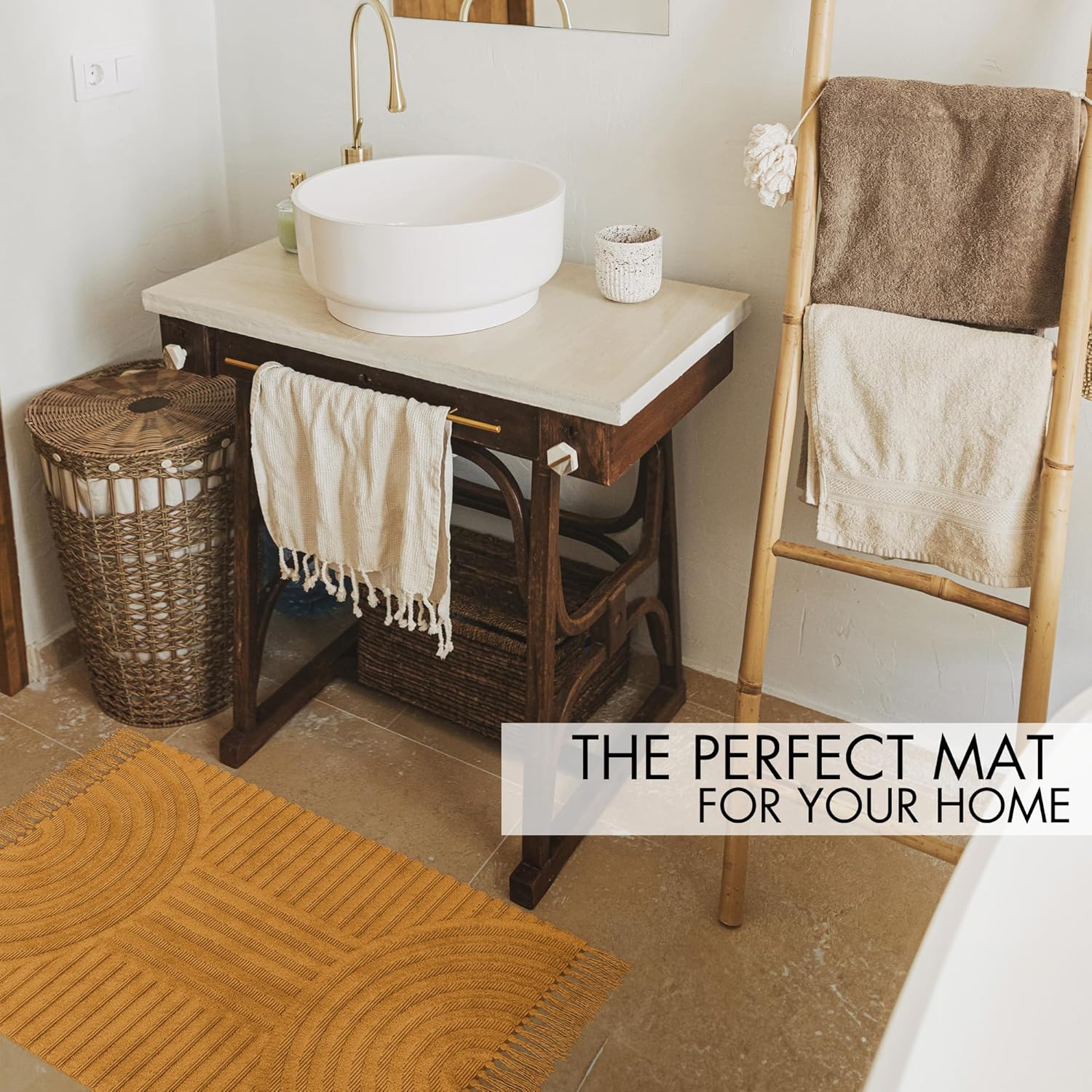 Boho Tassel Cotton Rug – Soft 2x3 ft. Washable Non-Slip Bathroom Mat