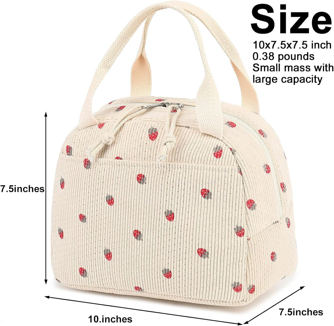 Corduroy Insulated Lunch Bag for Women – Stylish, Waterproof Cooler Tote