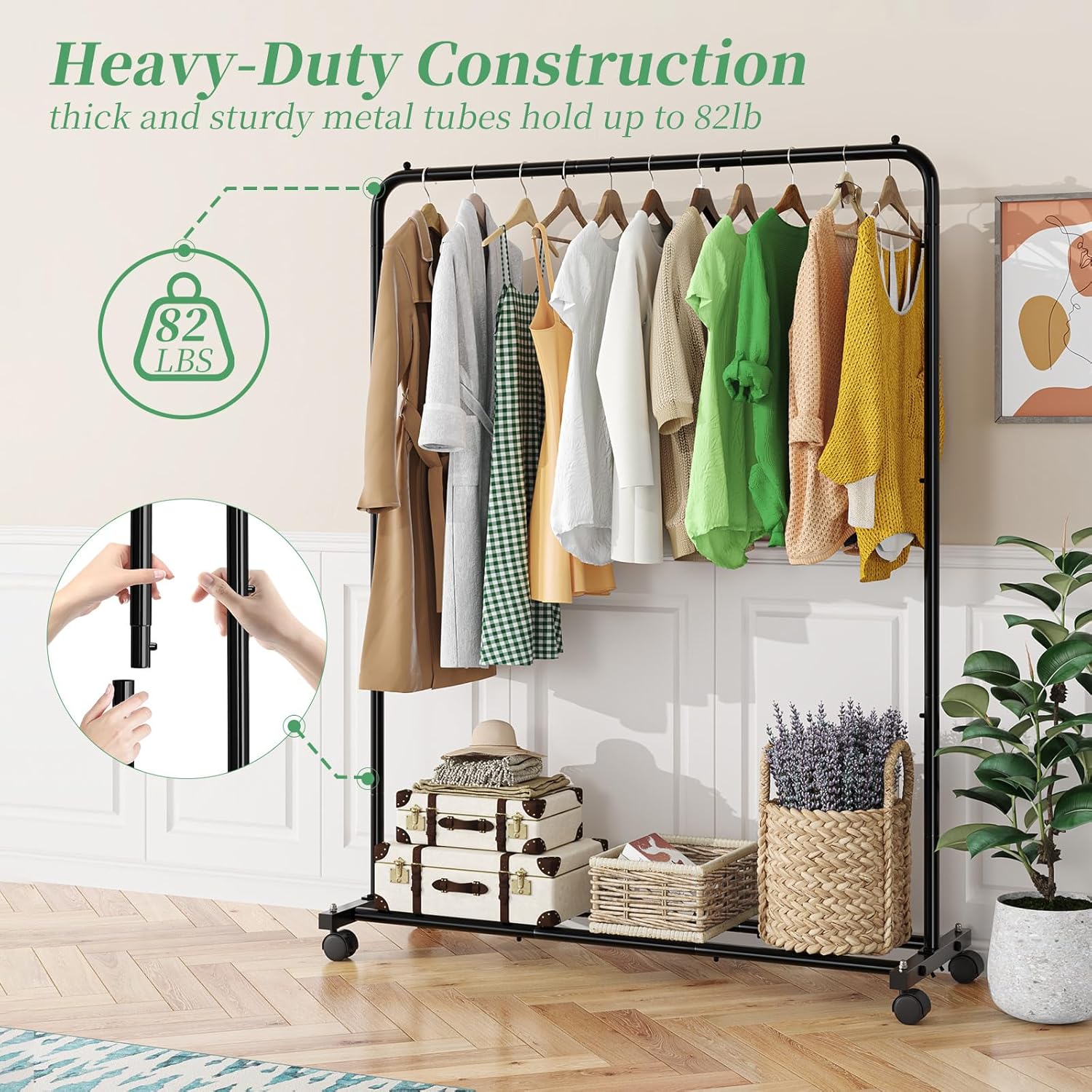 Rolling Clothes Rack with Storage Shelves – Heavy-Duty Garment Organizer