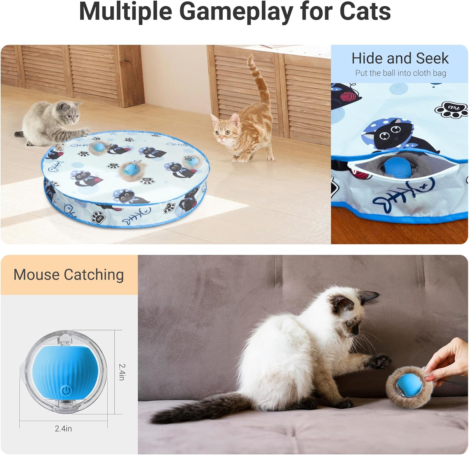 Interactive Cat Toy for Indoors – Automatic Motion-Activated Rolling