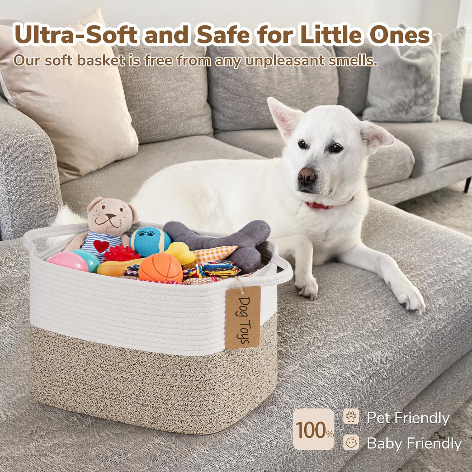 Woven Storage Basket, Cotton Rope Basket for Dog Toys, Books, Stylish Gift Basket