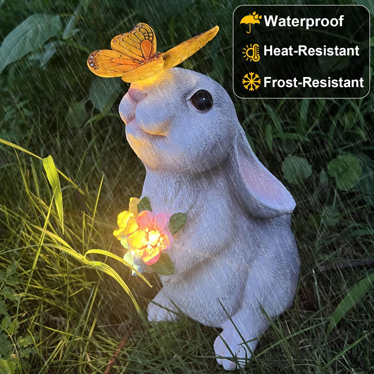 Solar Garden Rabbit Statues with LED Light – Outdoor Yard Decor