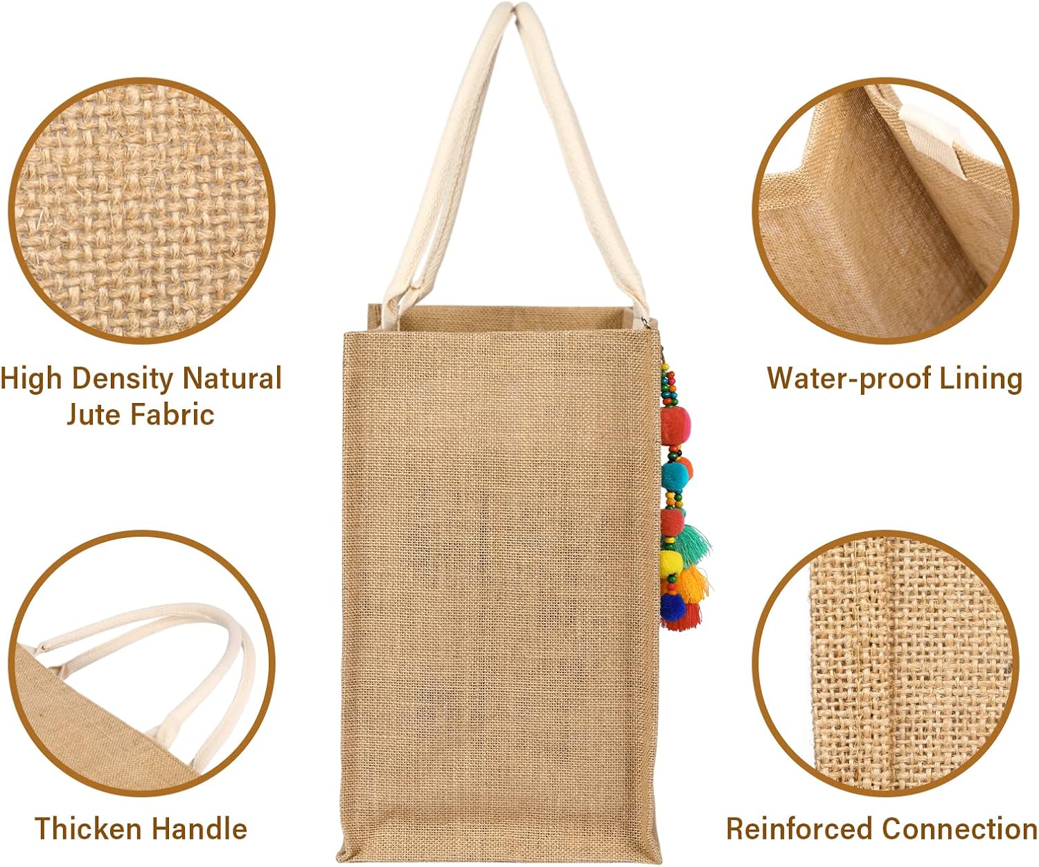 Large Woven Straw Beach Tote for Women – Waterproof Jute Summer