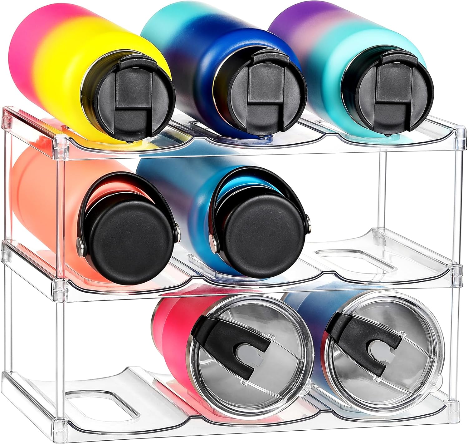 Compartment Stackable Water Bottle Organizer – Clear Holder for Stanley & Large Tumblers,