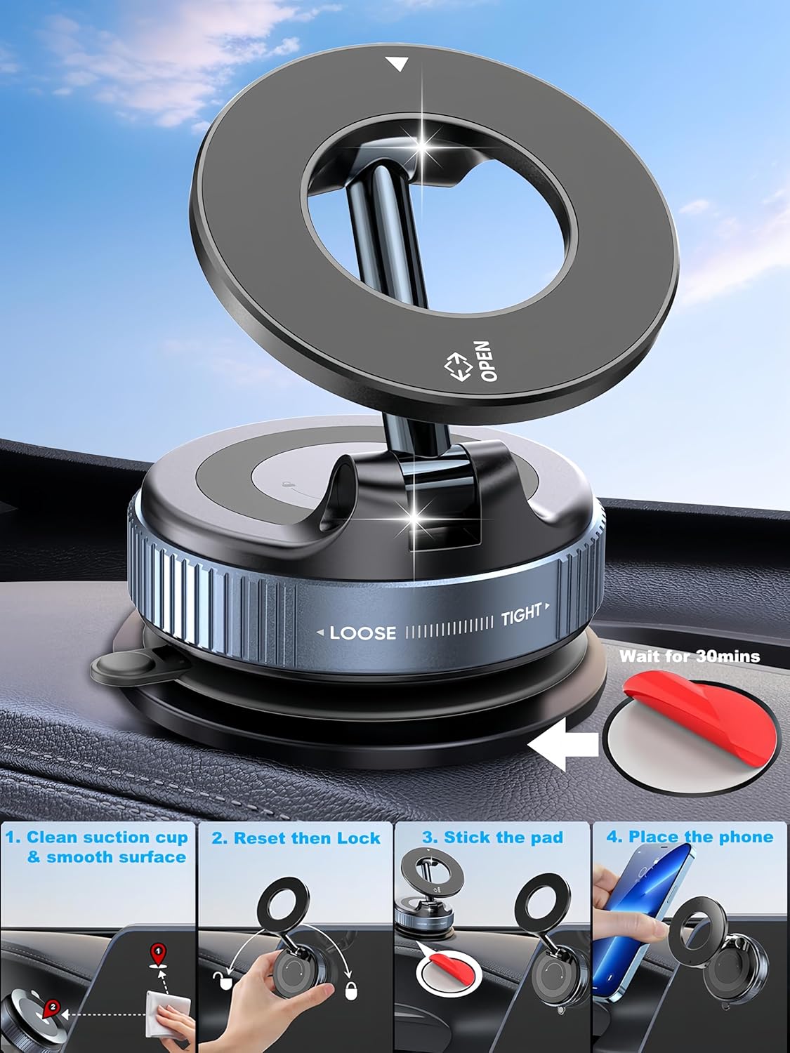 360° Vacuum Magnetic Phone Holder – Strong Suction Car Mount