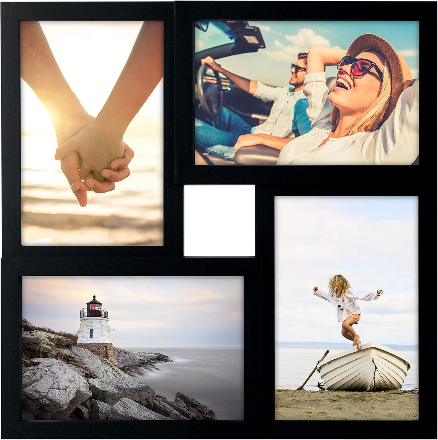 4-Opening Matted Collage Frame, Displays Four 4x6 Photos, Black