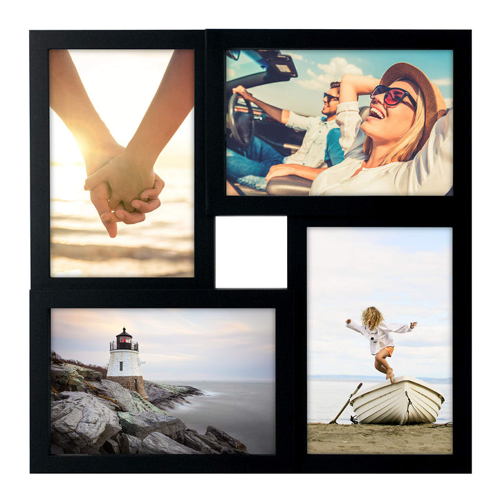 4-Opening Matted Collage Frame, Displays Four 4x6 Photos, Black