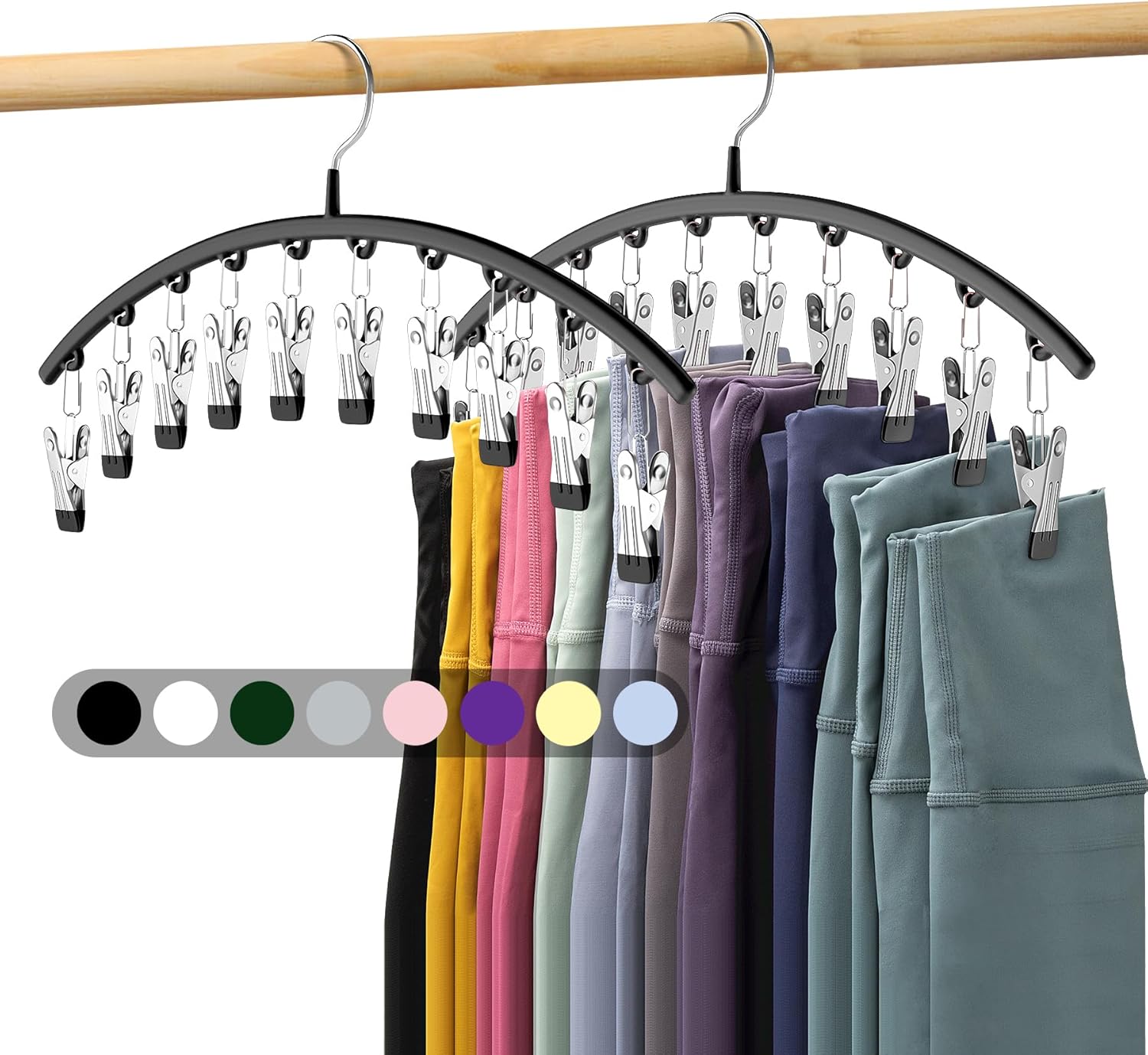 Legging Organizer for Closet – 2-Pack Metal Hangers with 10 Rubber-Coated