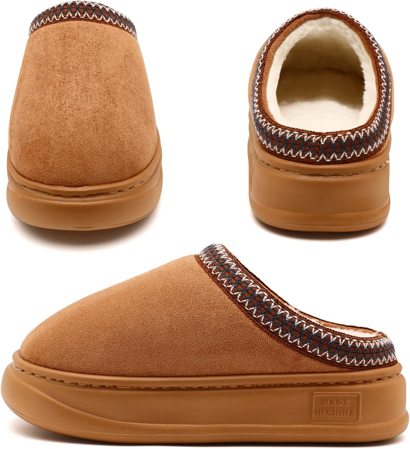 Fur-Lined Suede House Slippers – Warm Memory Foam Indoor Booties