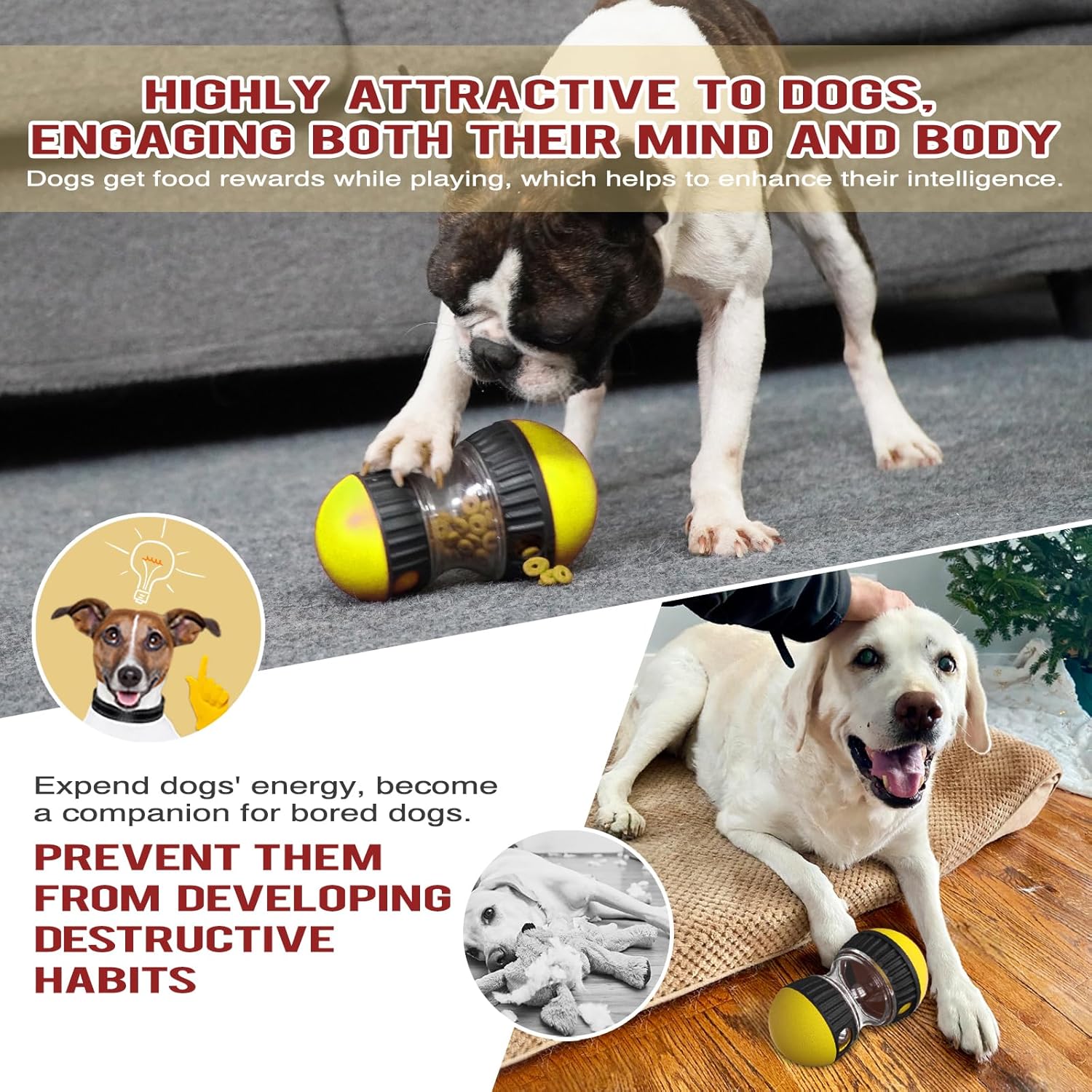 Dog Interactive Puzzle Toy – Adjustable Food Dispensing Treat Dispenser