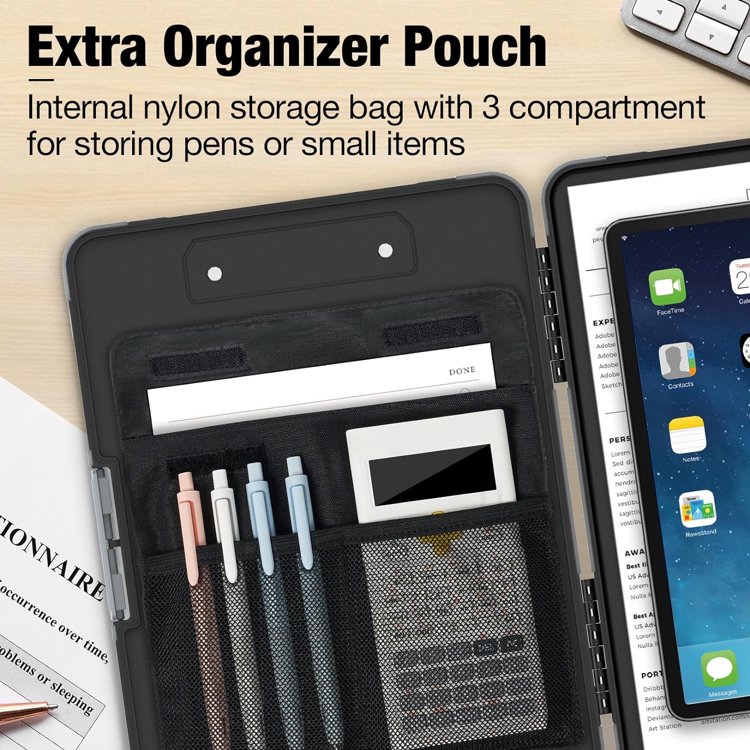 Heavy Duty Clipboard with Storage & Pen Pouch – Shockproof A4 Size