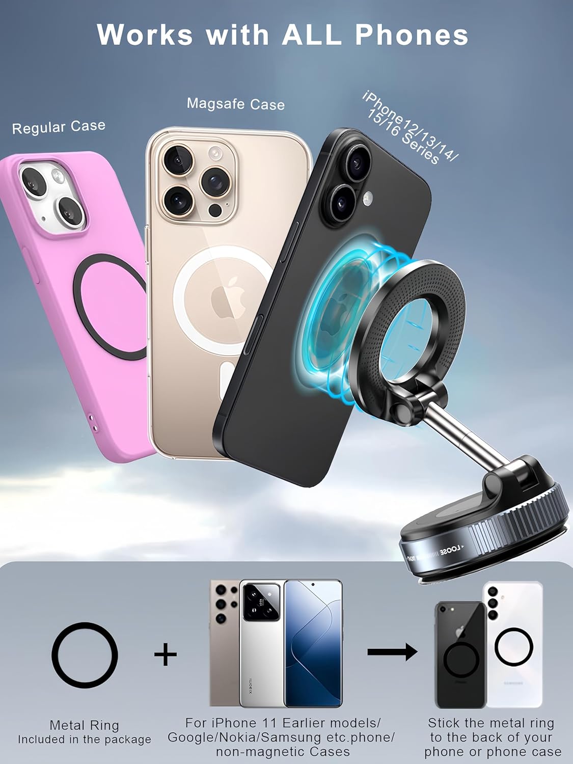 360° Vacuum Magnetic Phone Holder – Strong Suction Car Mount