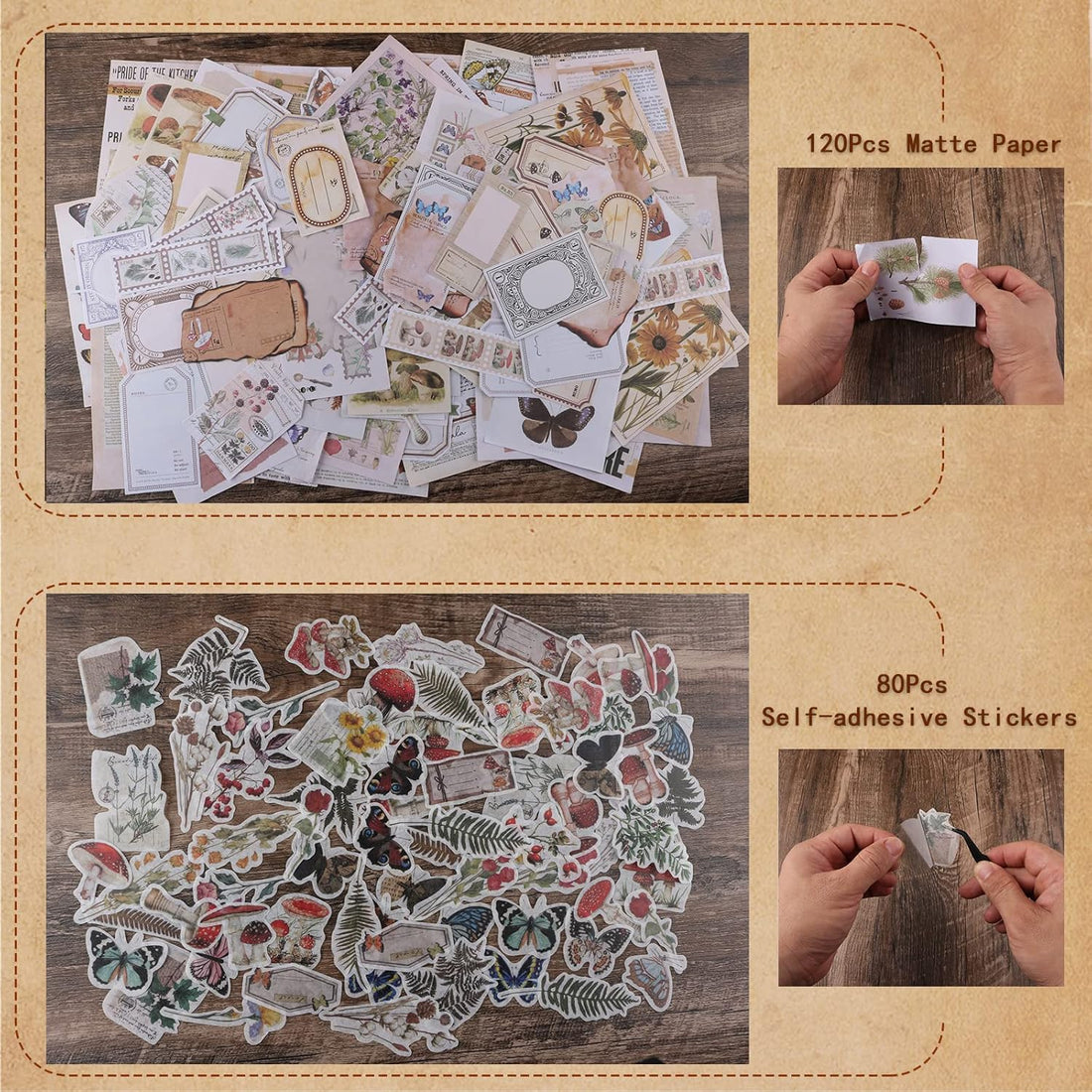 200 Vintage Scrapbook Stickers – Washi  Matte Set for Journals Crafts