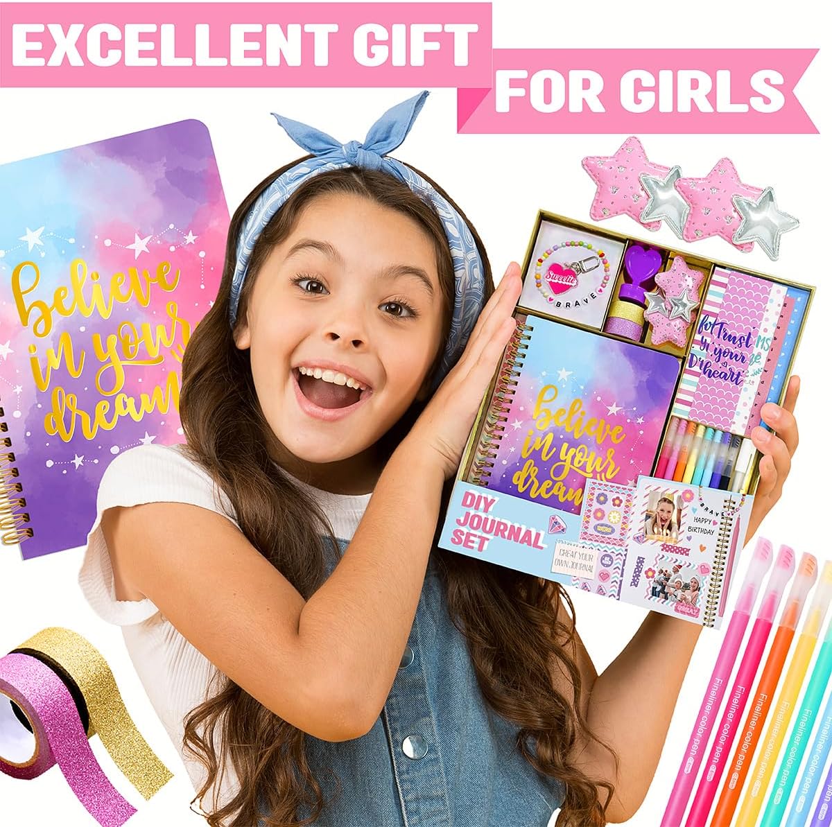 DIY Journal Kit for Girls – Creative Scrapbook; Stationery Set for Ages