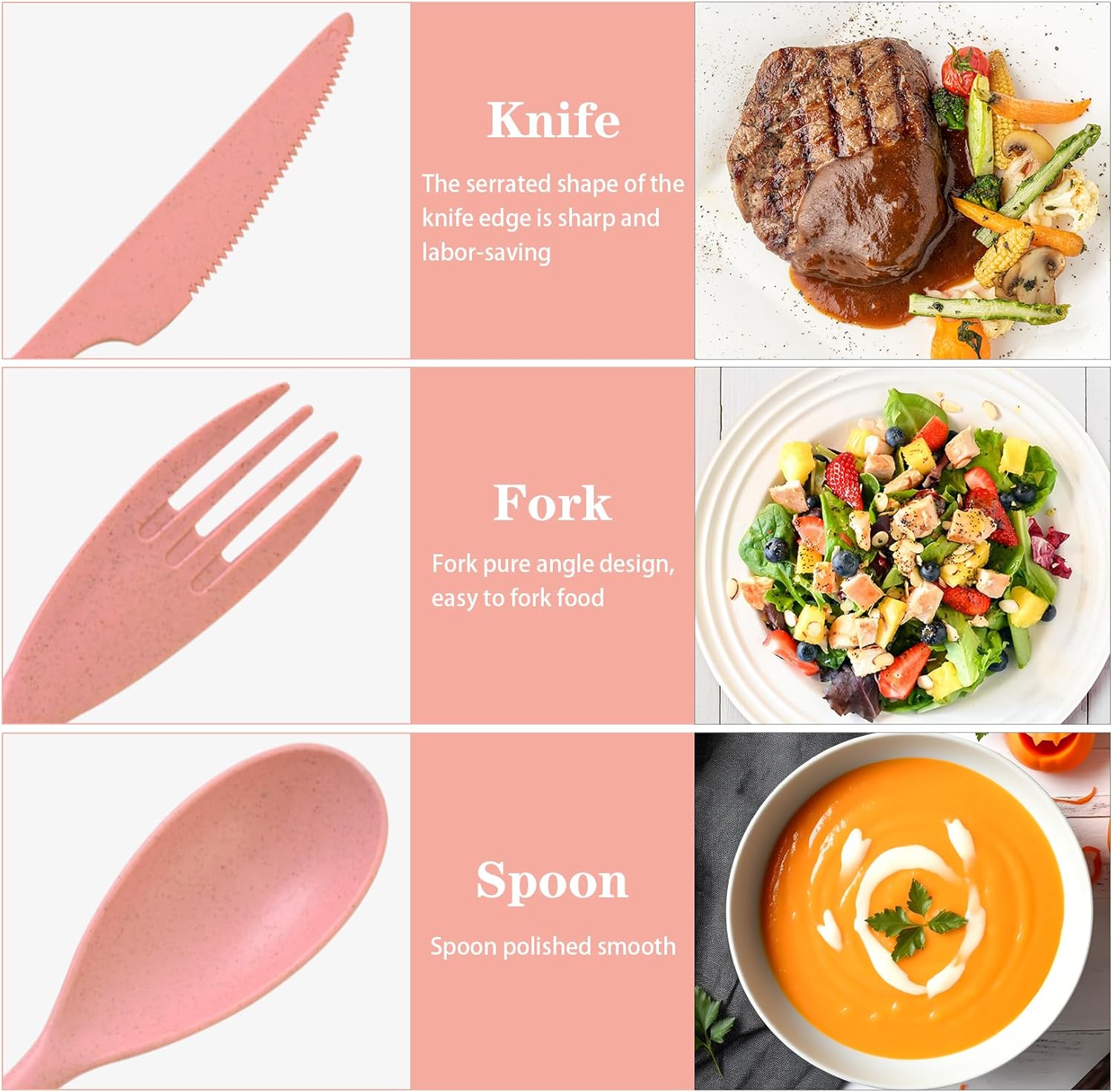 Large Camping Utensil Set – 4 Reusable Plastic Cutlery Sets with Carry Case