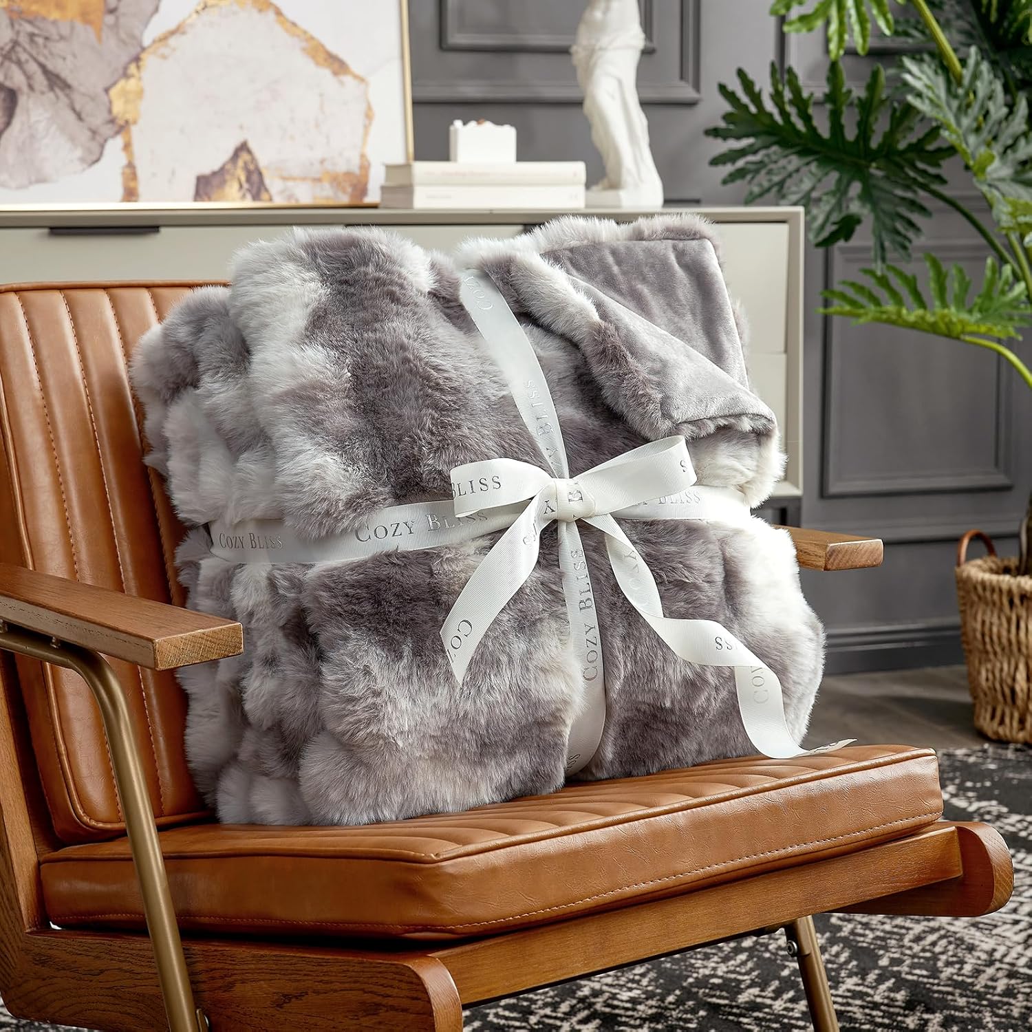 Faux Fur Throw Blanket for Couch, Fuzzy Soft Plush Thick Bubble Blanket
