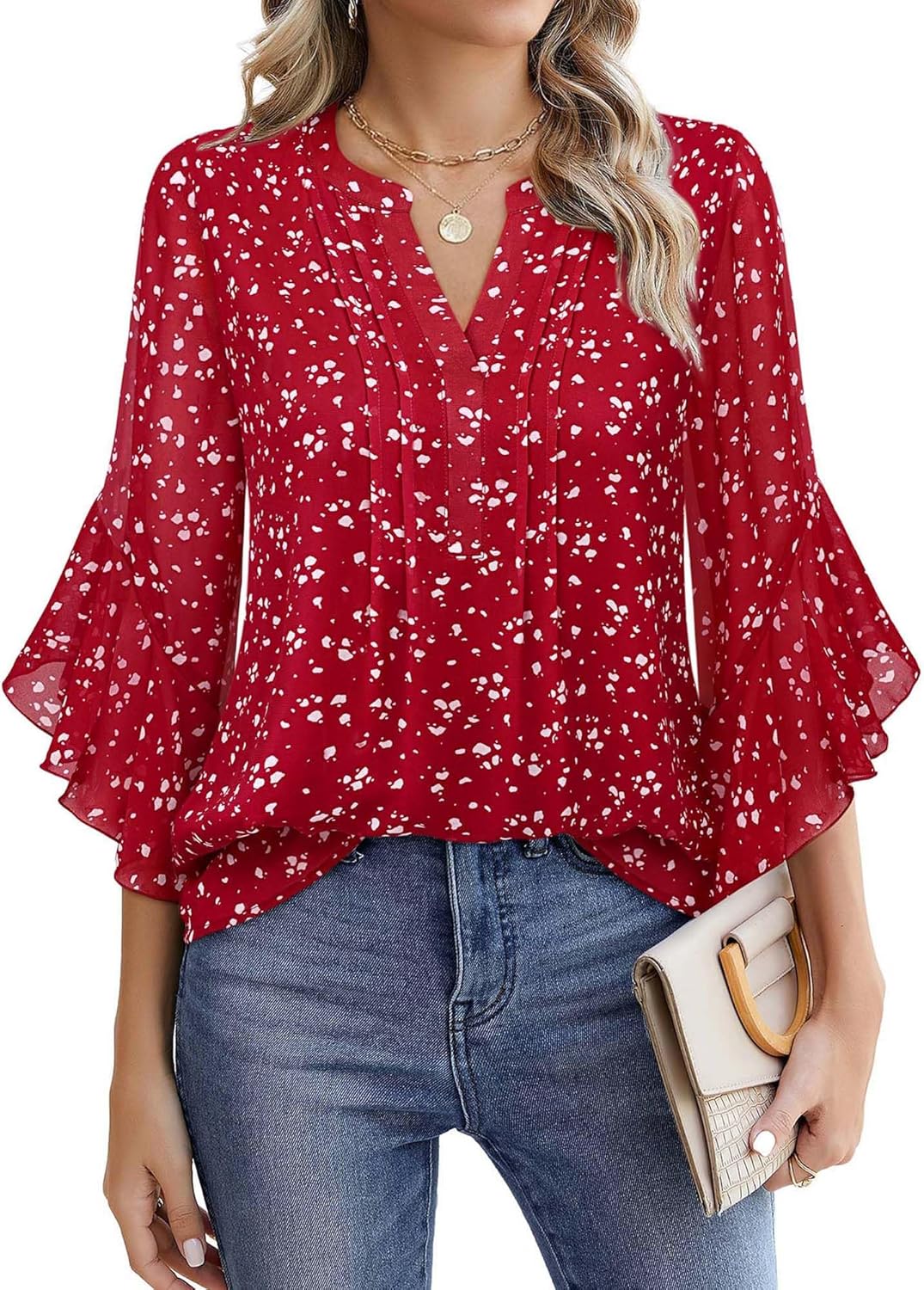 Women’s 3/4 Sleeve Chiffon Blouse – Elegant Office Casual Shirt