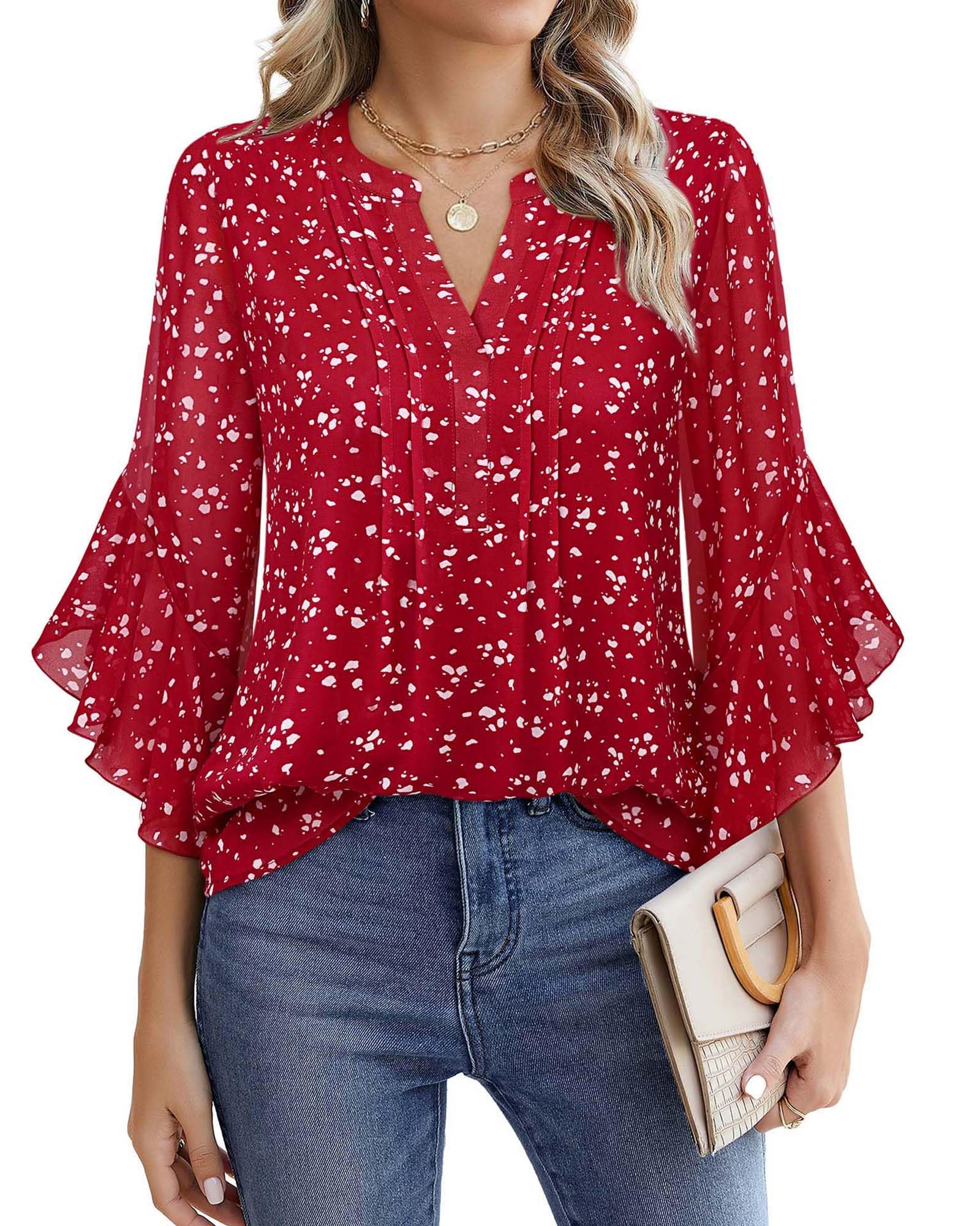 Women’s 3/4 Sleeve Chiffon Blouse – Elegant Office Casual Shirt