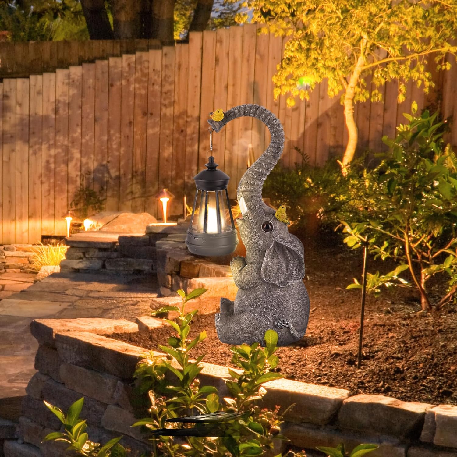 Solar Elephant  crafted  Garden Statue – Lighted Outdoor Resin Decor Symbol of Good Luck