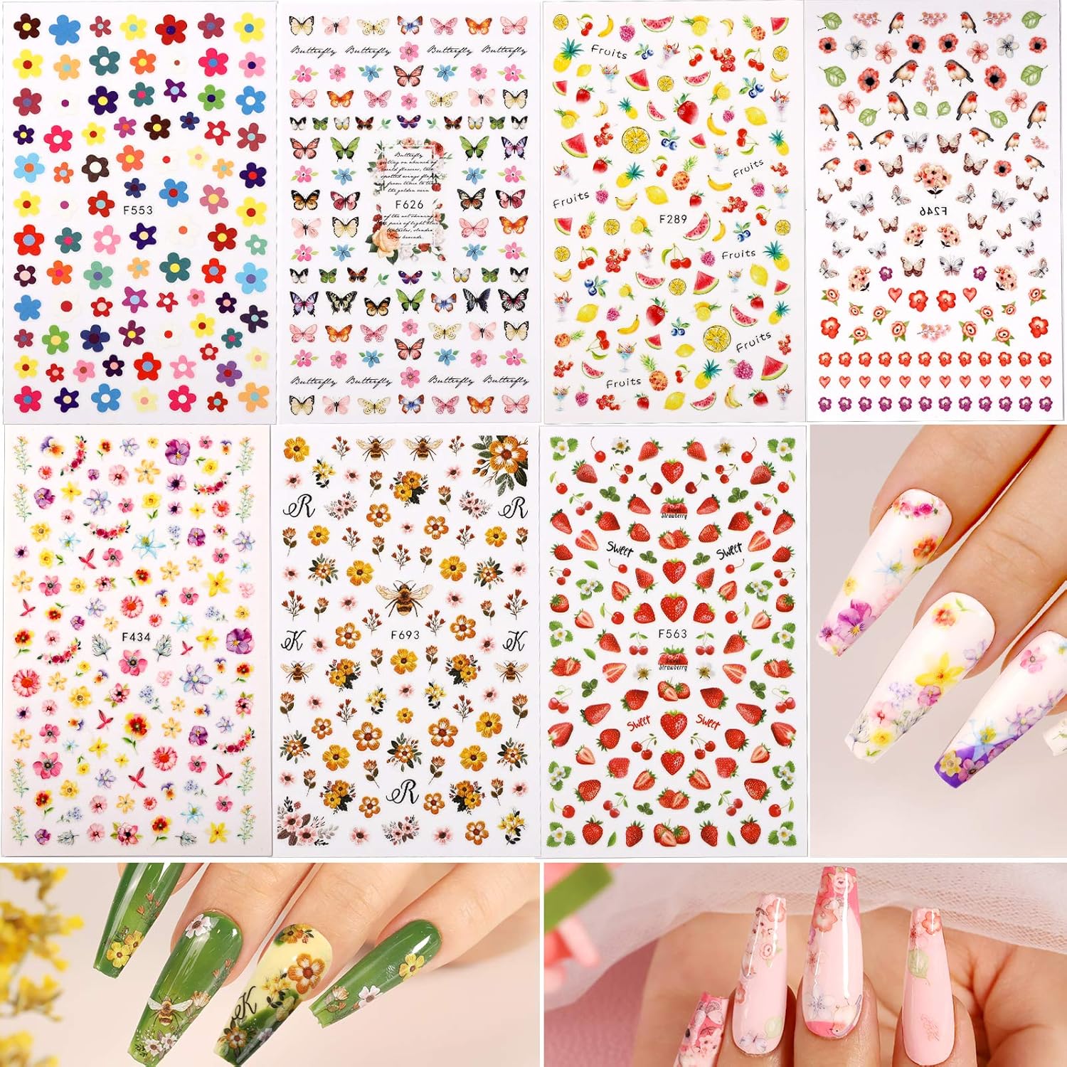 12 Sheets 3D Nail Art Stickers – Self-Adhesive Nail Decorations with 5 Boxes