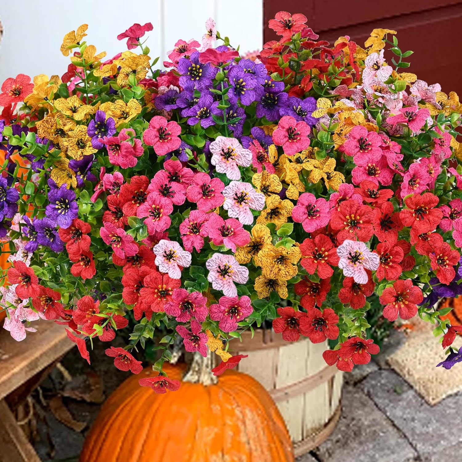 20 Bundles Artificial Outdoor Flowers – UV Resistant Faux Silk Plants for Porch & Patio
