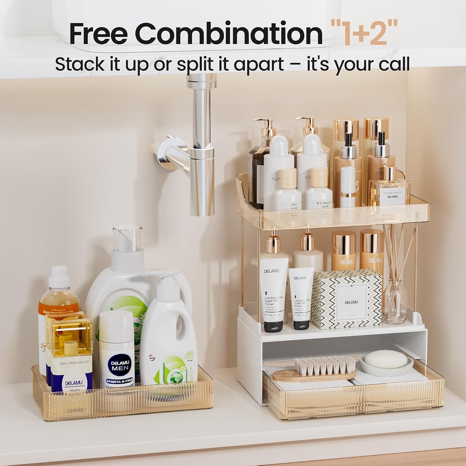 Bathroom Organizers and Storage, 2-Tier 2-Drawer Makeup Organizer Countertop,
