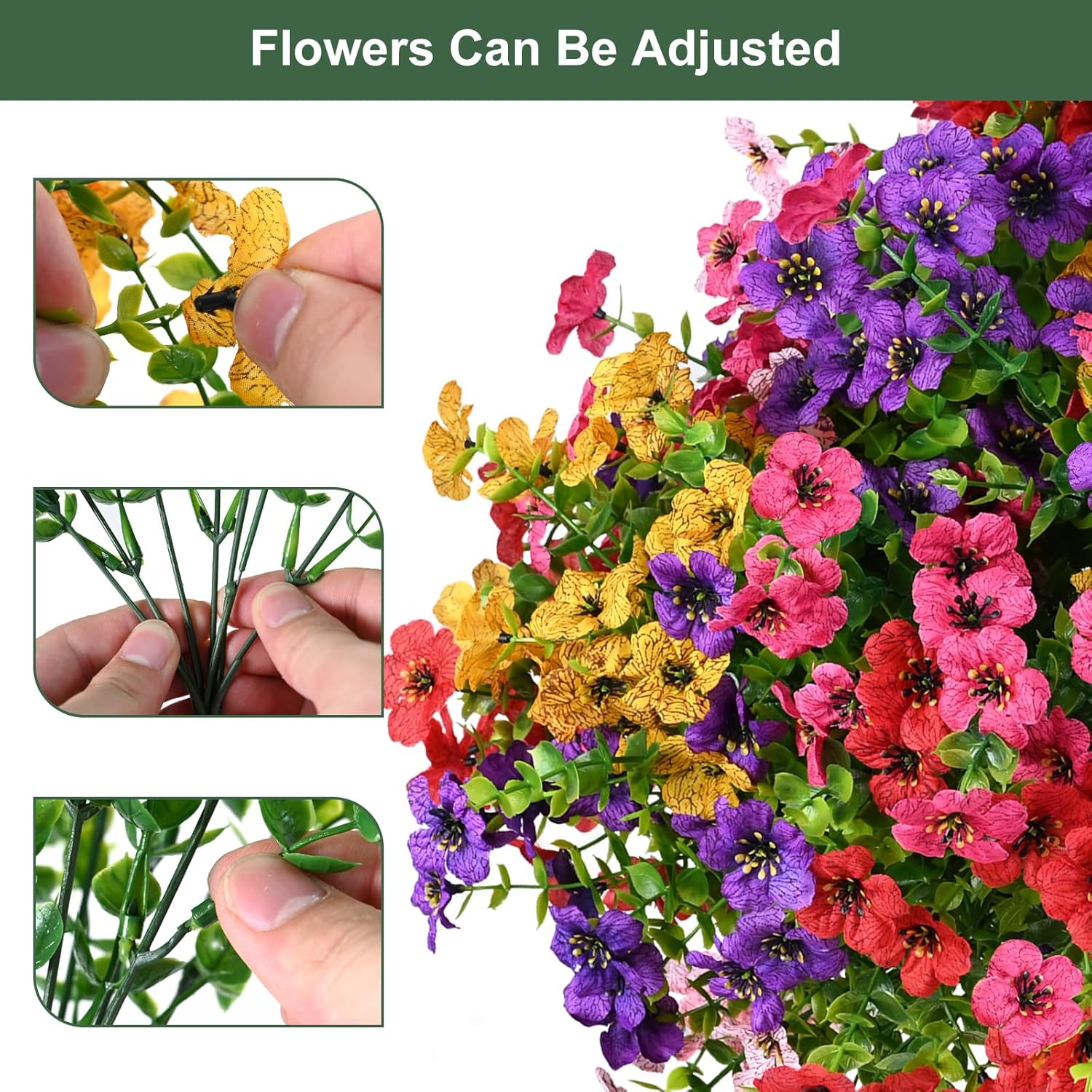20 Bundles Artificial Outdoor Flowers – UV Resistant Faux Silk Plants for Porch & Patio