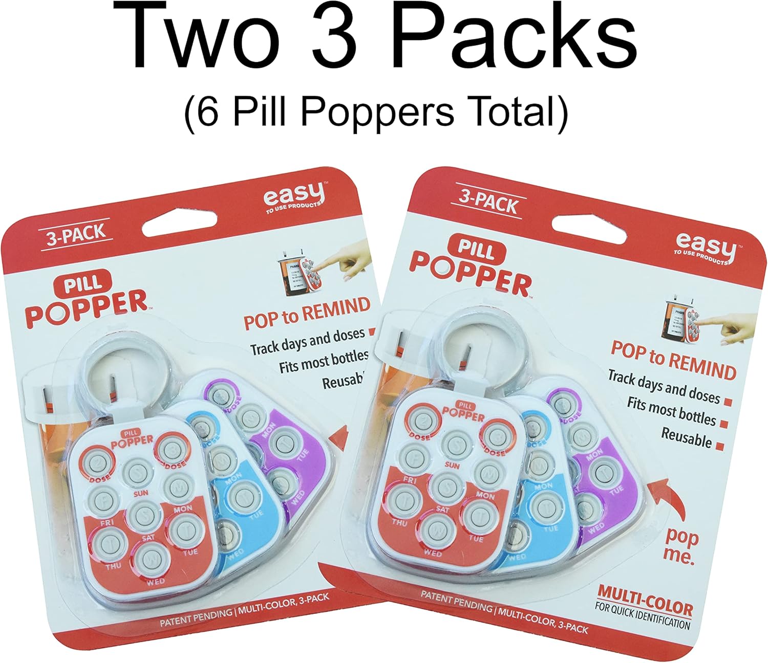 Pill Popper Medication Dose Tracker – 6 Pack Weekly Pill Reminder Rings
