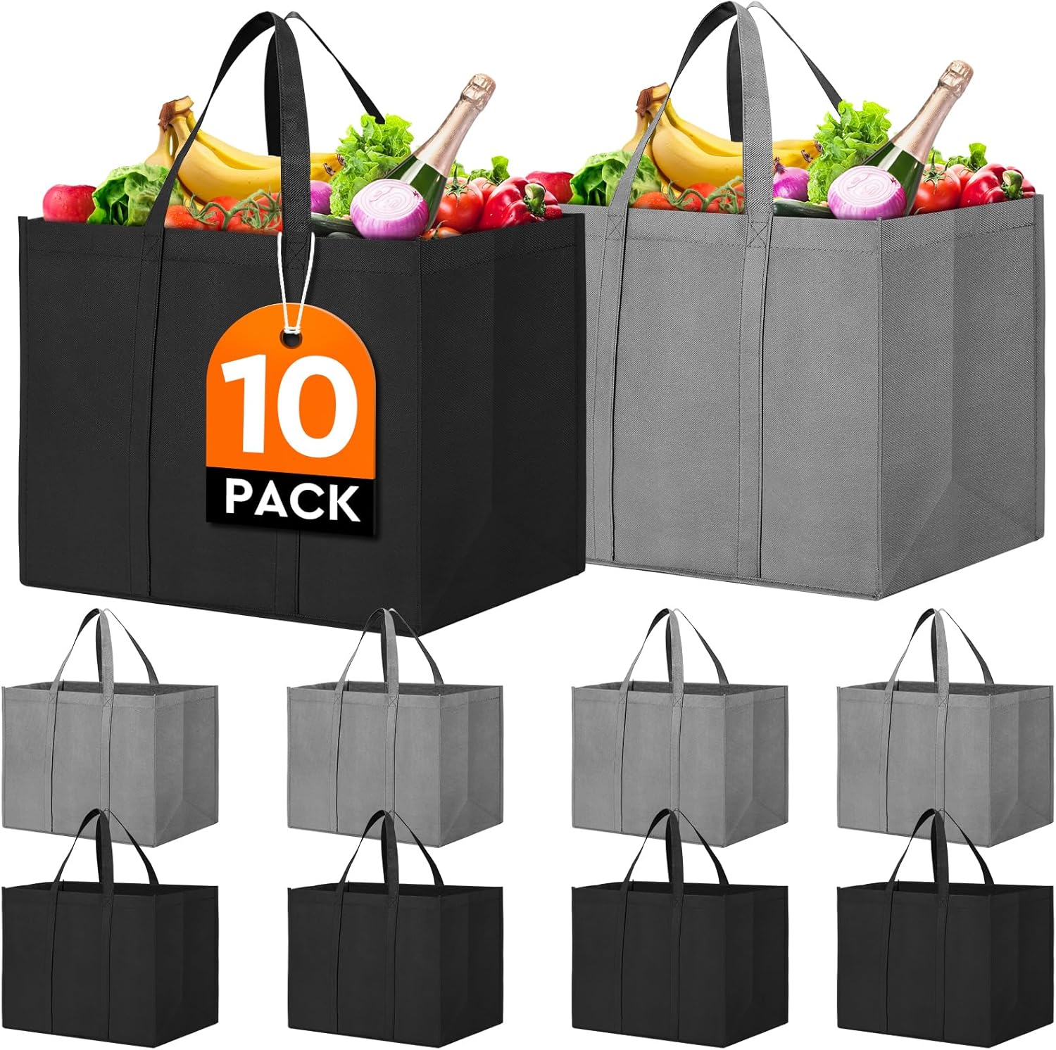 Reusable Grocery Shopping Bags – 10 Pack Large Foldable Tote Bags