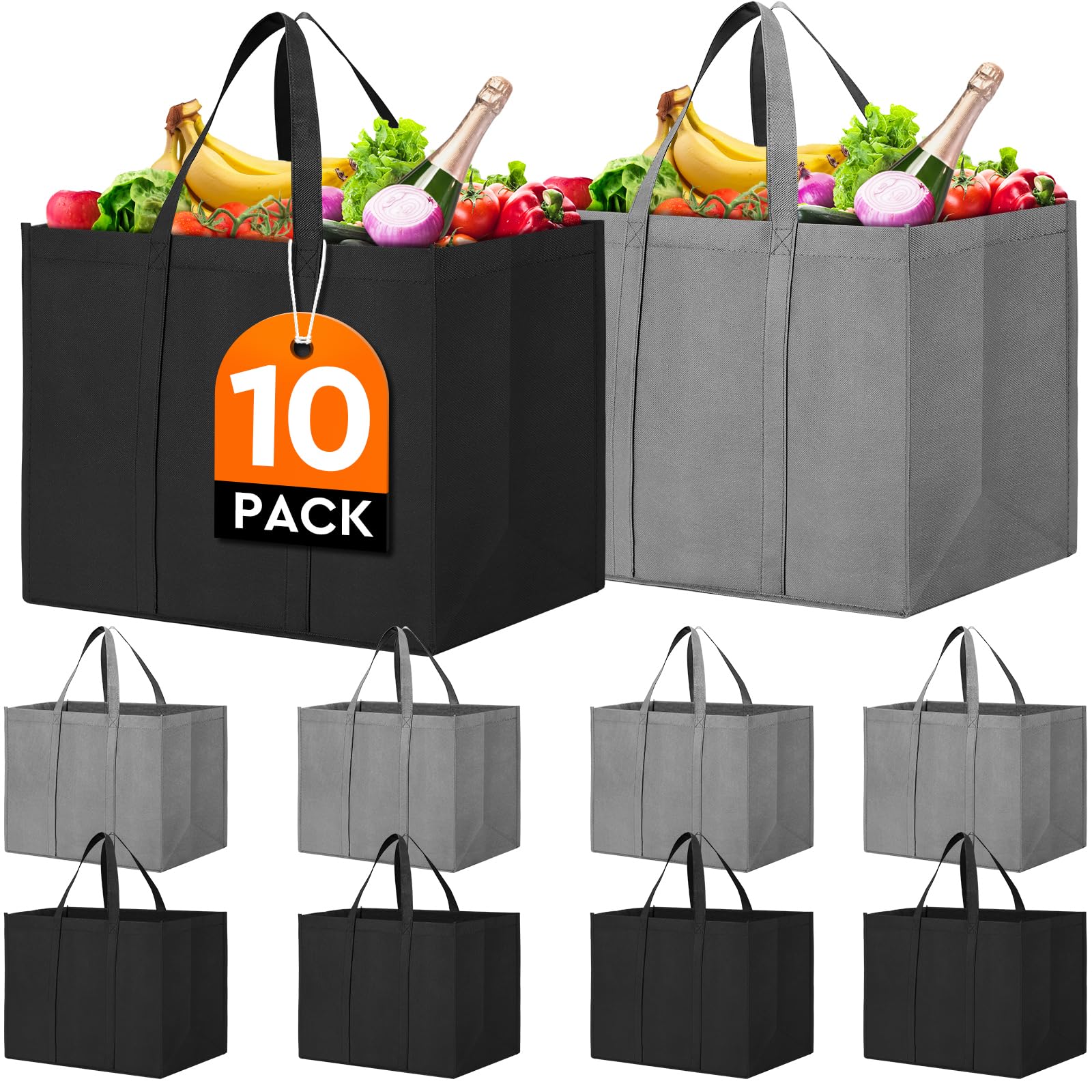 Reusable Grocery Shopping Bags – 10 Pack Large Foldable Tote Bags