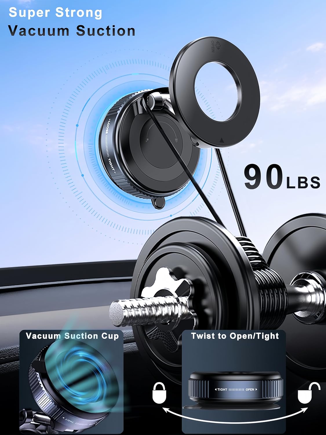360° Vacuum Magnetic Phone Holder – Strong Suction Car Mount