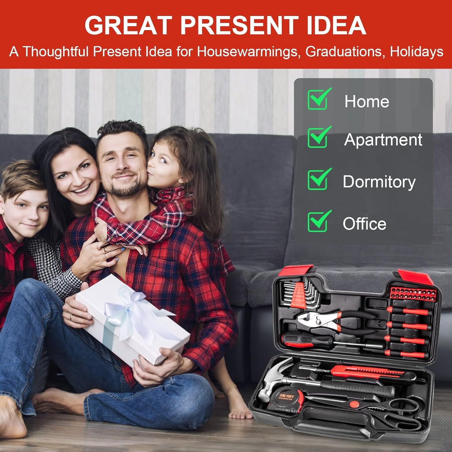 39PCS Tool Set for Home – Basic Household Apartment & College Dorm Repair Kit, Small Portable Hand Tools for All-Purpose Use, Upgrade Toolkit for Men