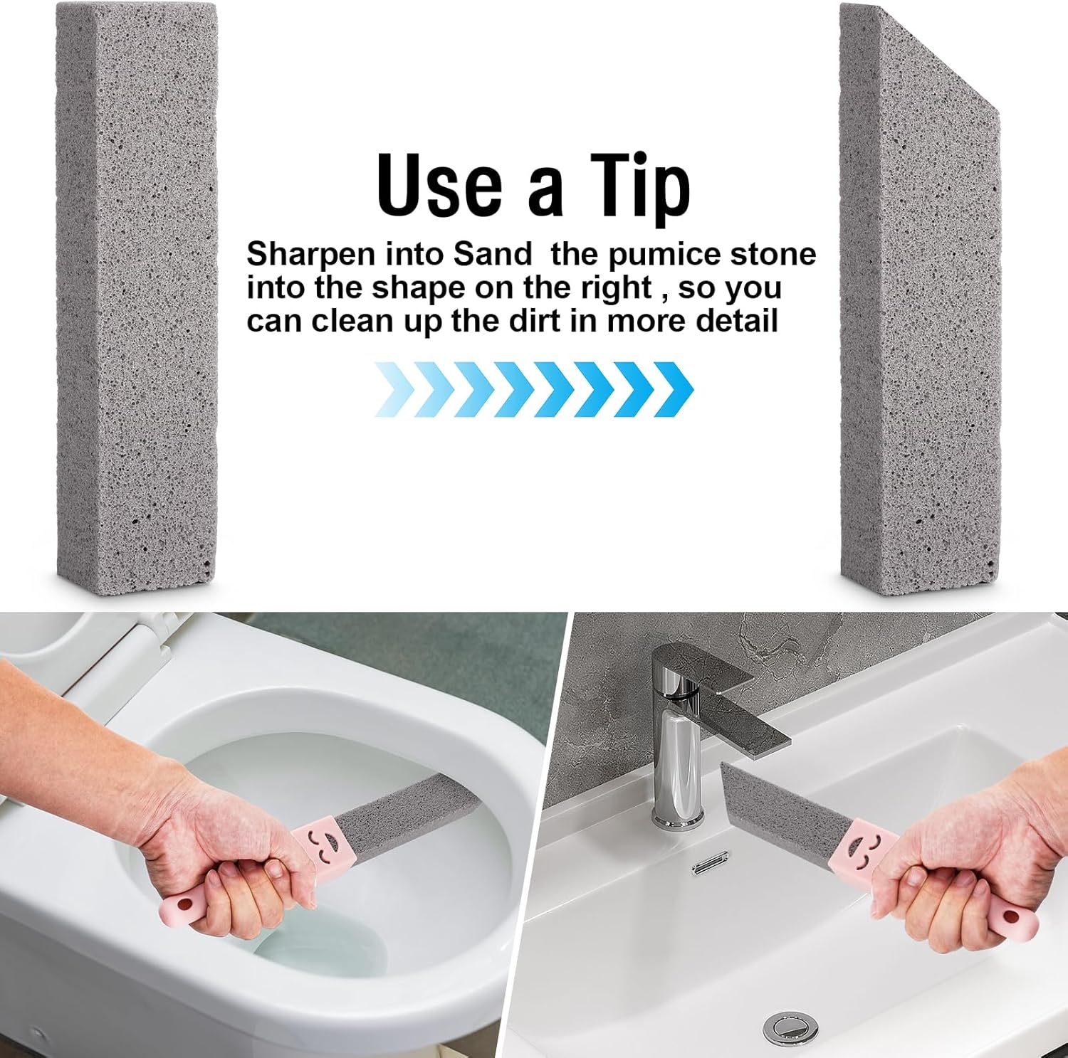 8 Pack Pumice Stones for Cleaning with 2 Universal Handles – Grey Pumice Stone