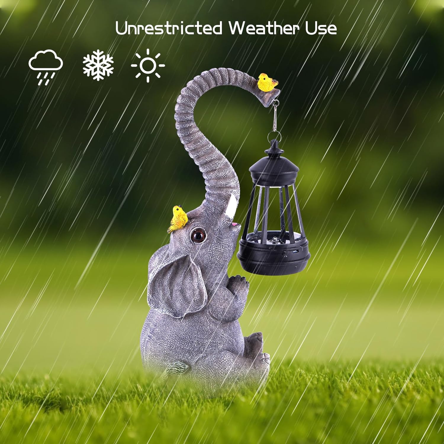 Solar Elephant  crafted  Garden Statue – Lighted Outdoor Resin Decor Symbol of Good Luck