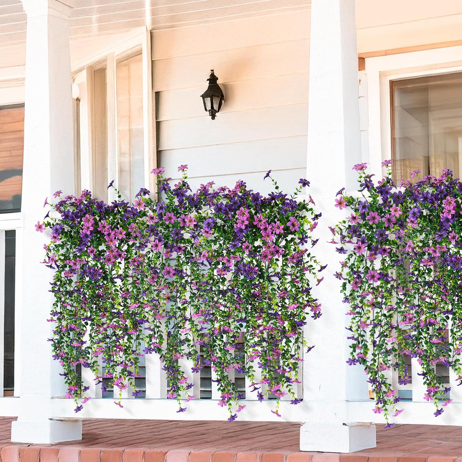 2PCS Artificial Hanging Flowers – Faux Daisies with Eucalyptus for Outdoor Decor